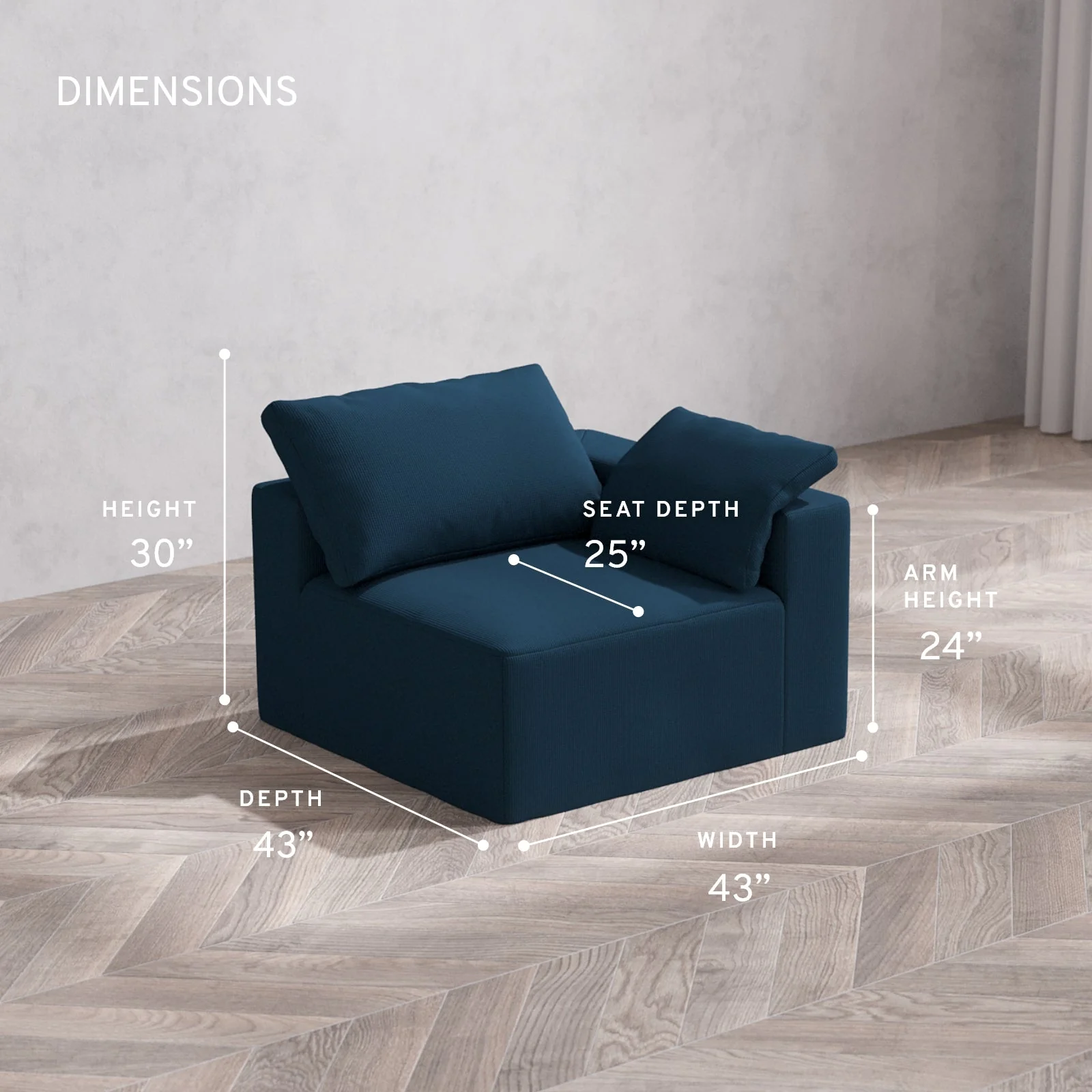 Modular Washable End Chair Cloud Sofa | Right-Facing Arm | Arden Weave in Lazuli - Image 5