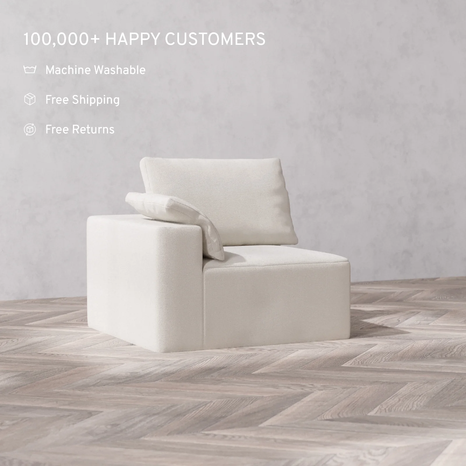 Modular Washable End Chair Cloud Sofa | Left-Facing Arm | Lux Weave in Pearl - Image 2