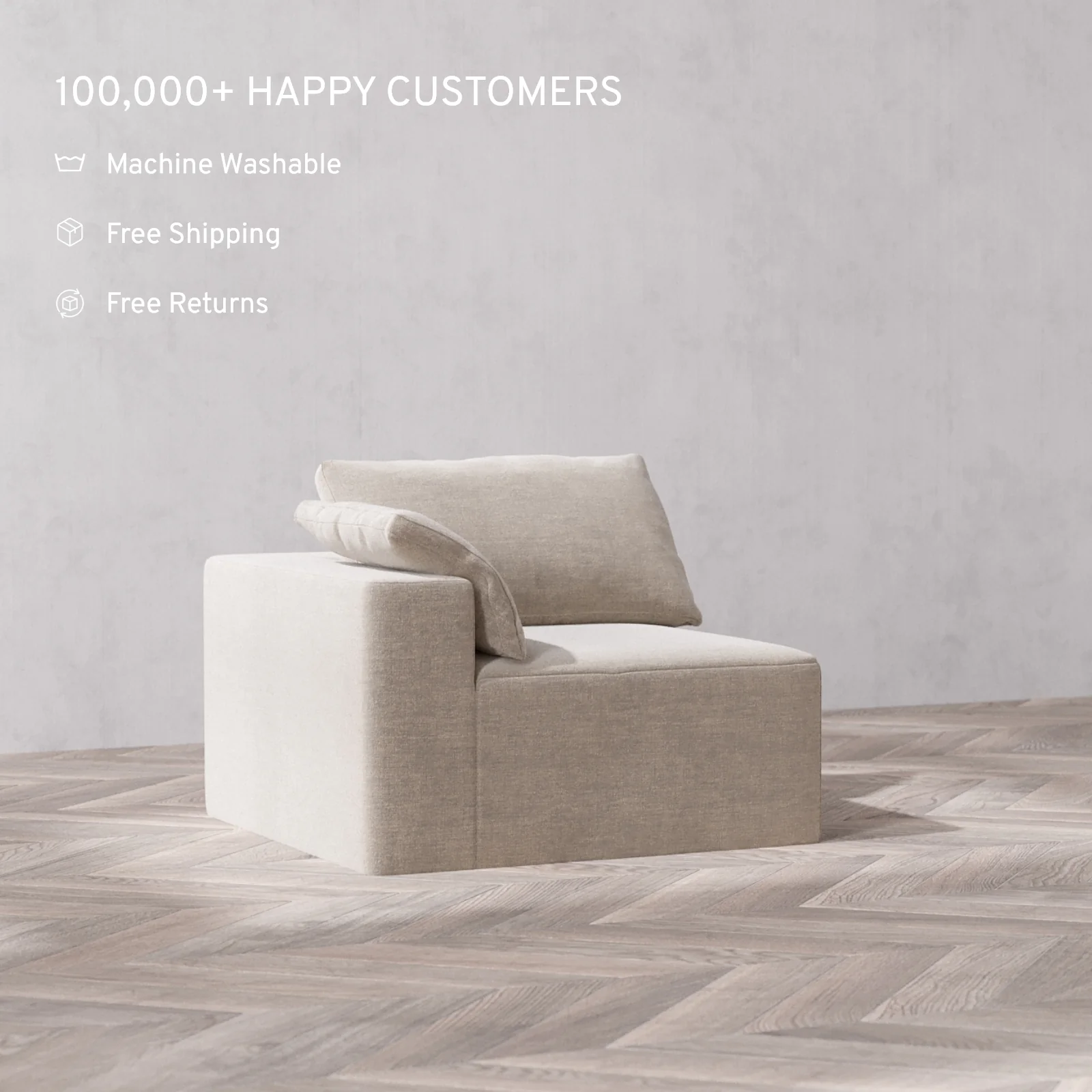 Modular Washable End Chair Cloud + Bolster Sofa | Left-Facing Arm | Satin Velvet in Caraway - Image 2