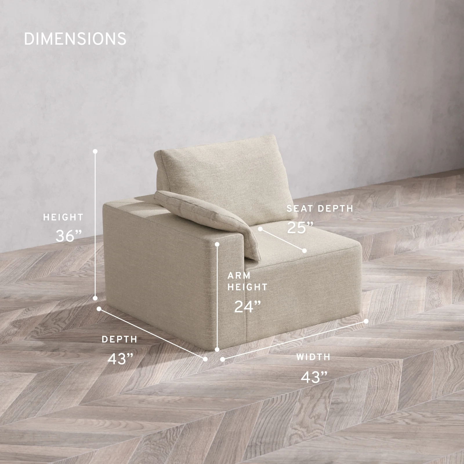 Modular Washable End Chair Cloud + Bolster Sofa | Left-Facing Arm | Plush Twill in Sandstone - Image 5