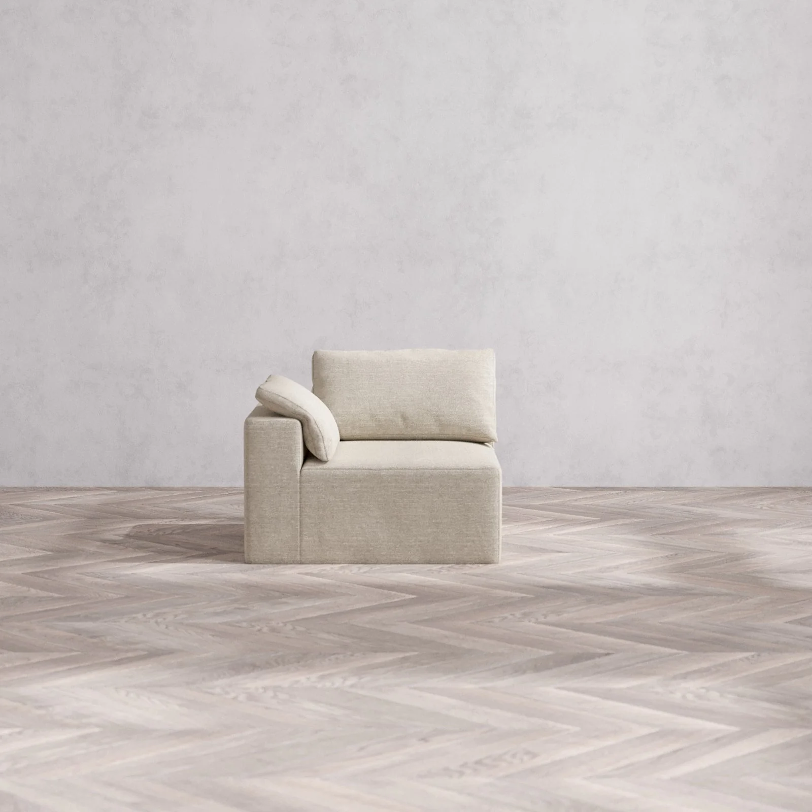 Modular Washable End Chair Cloud Sofa | Left-Facing Arm | Plush Twill in Sandstone