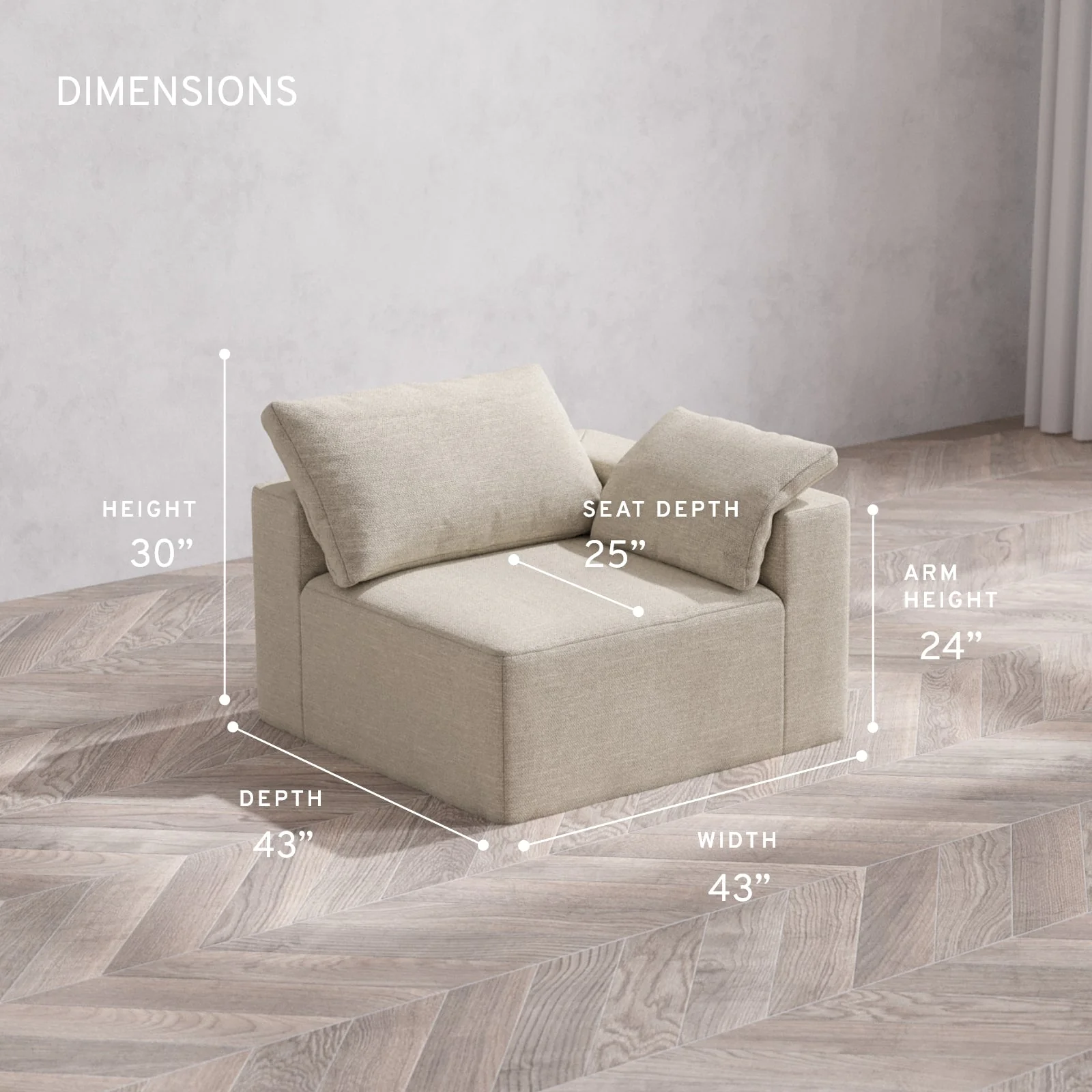 Modular Washable End Chair Cloud Sofa | Right-Facing Arm | Plush Twill in Sandstone - Image 5