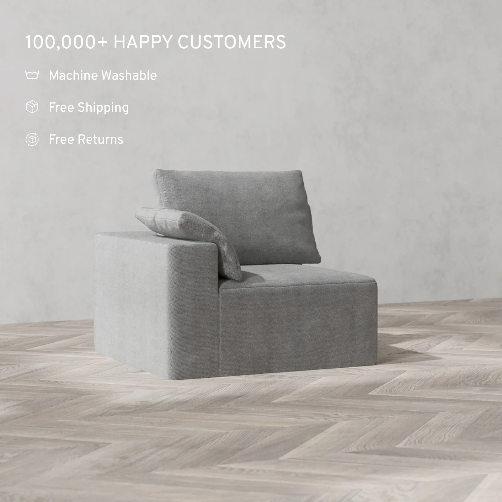 Modular Washable End Chair Cloud Sofa | Left-Facing Arm | Lux Weave in Slate - Image 2