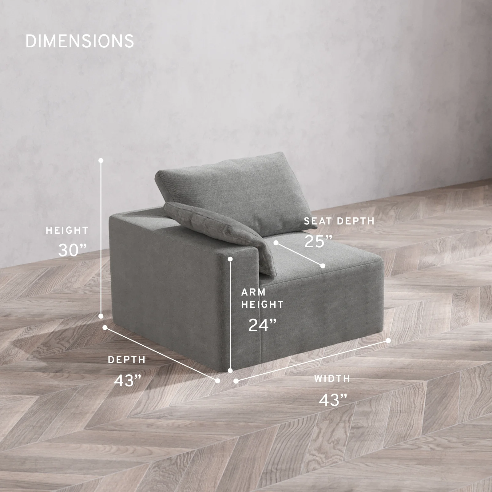 Modular Washable End Chair Cloud Sofa | Left-Facing Arm | Lux Weave in Slate - Image 5