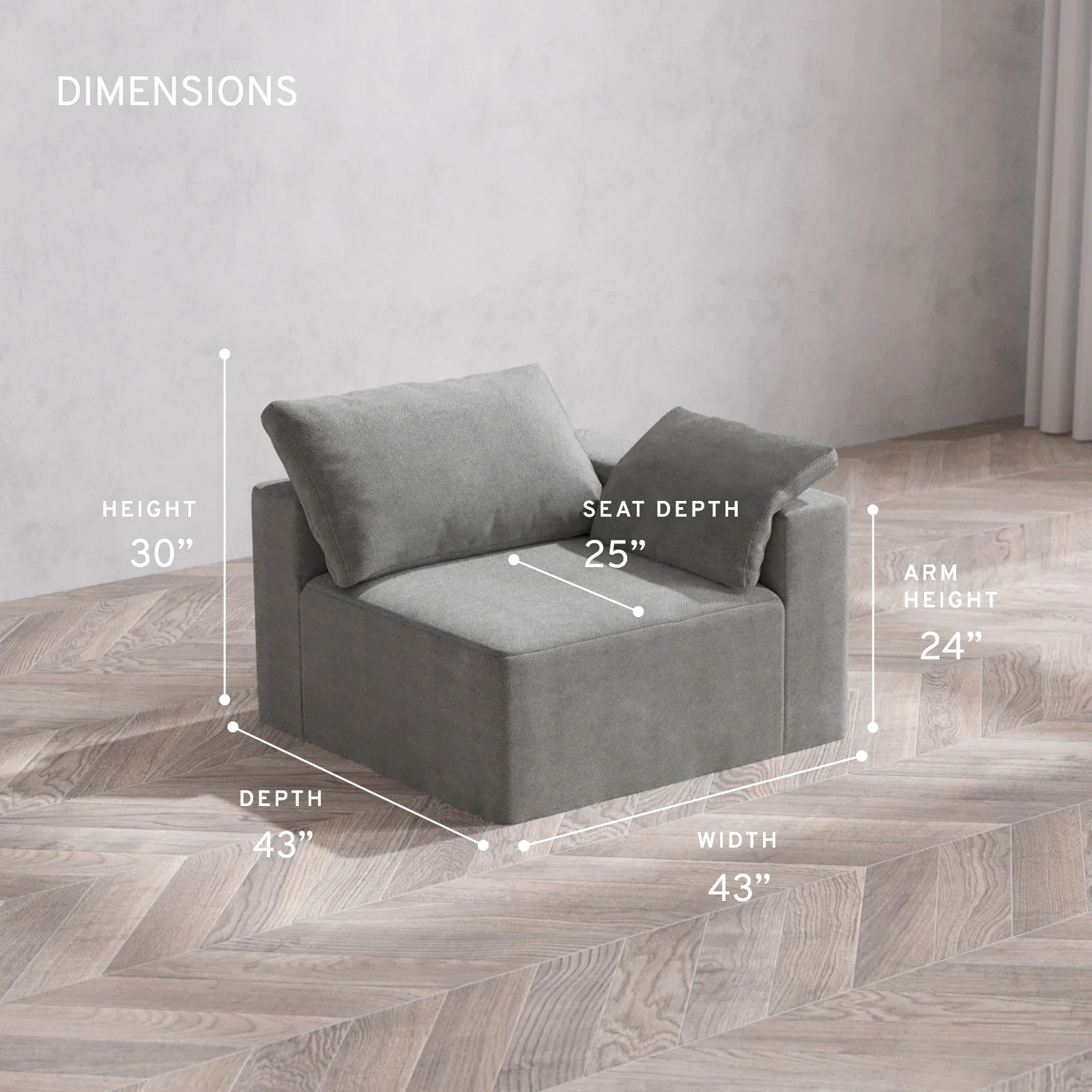 Modular Washable End Chair Cloud Sofa | Right-Facing Arm | Lux Weave in Slate - Image 5
