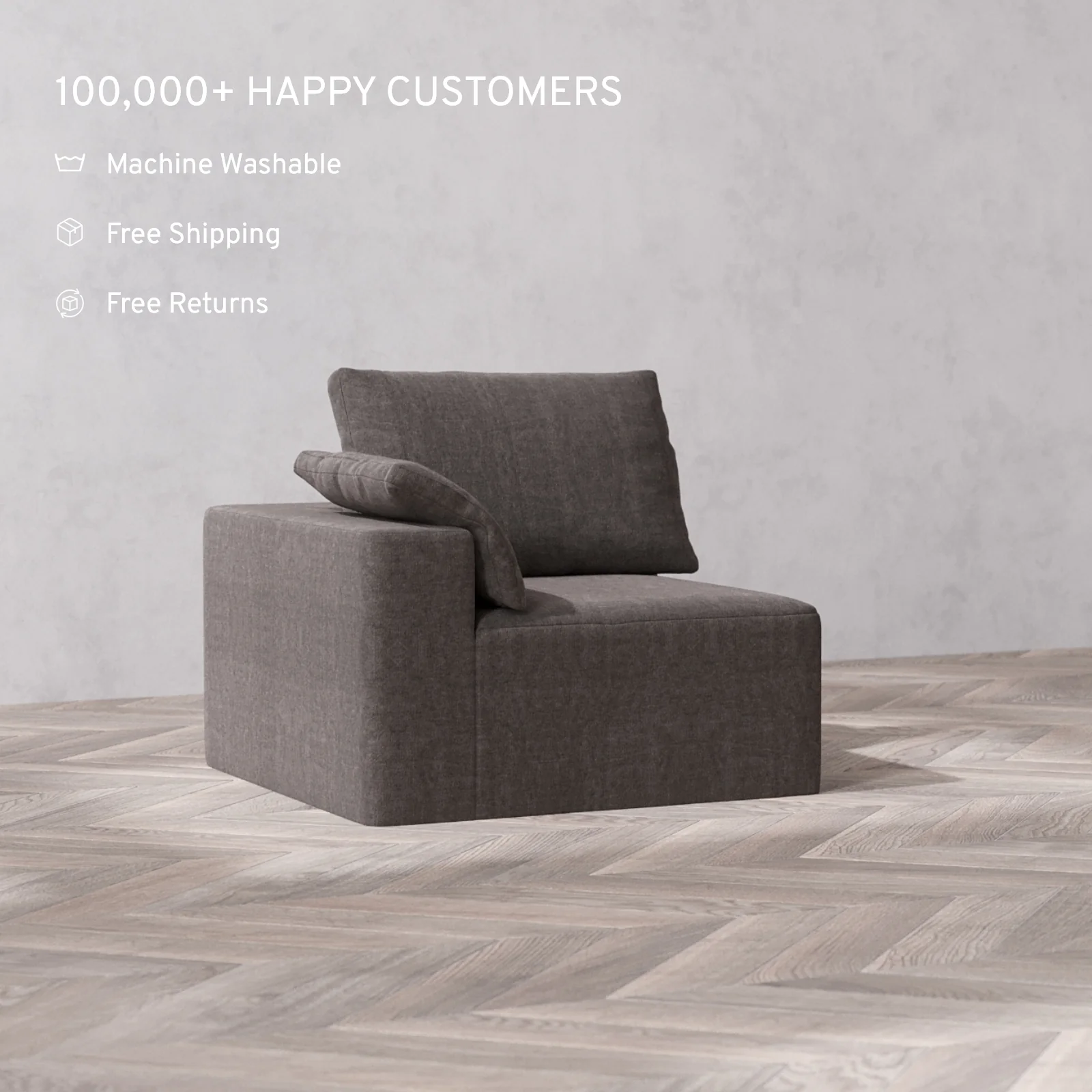 Modular Washable End Chair Cloud Sofa | Left-Facing Arm | Heirloom Velvet in Truffle - Image 2