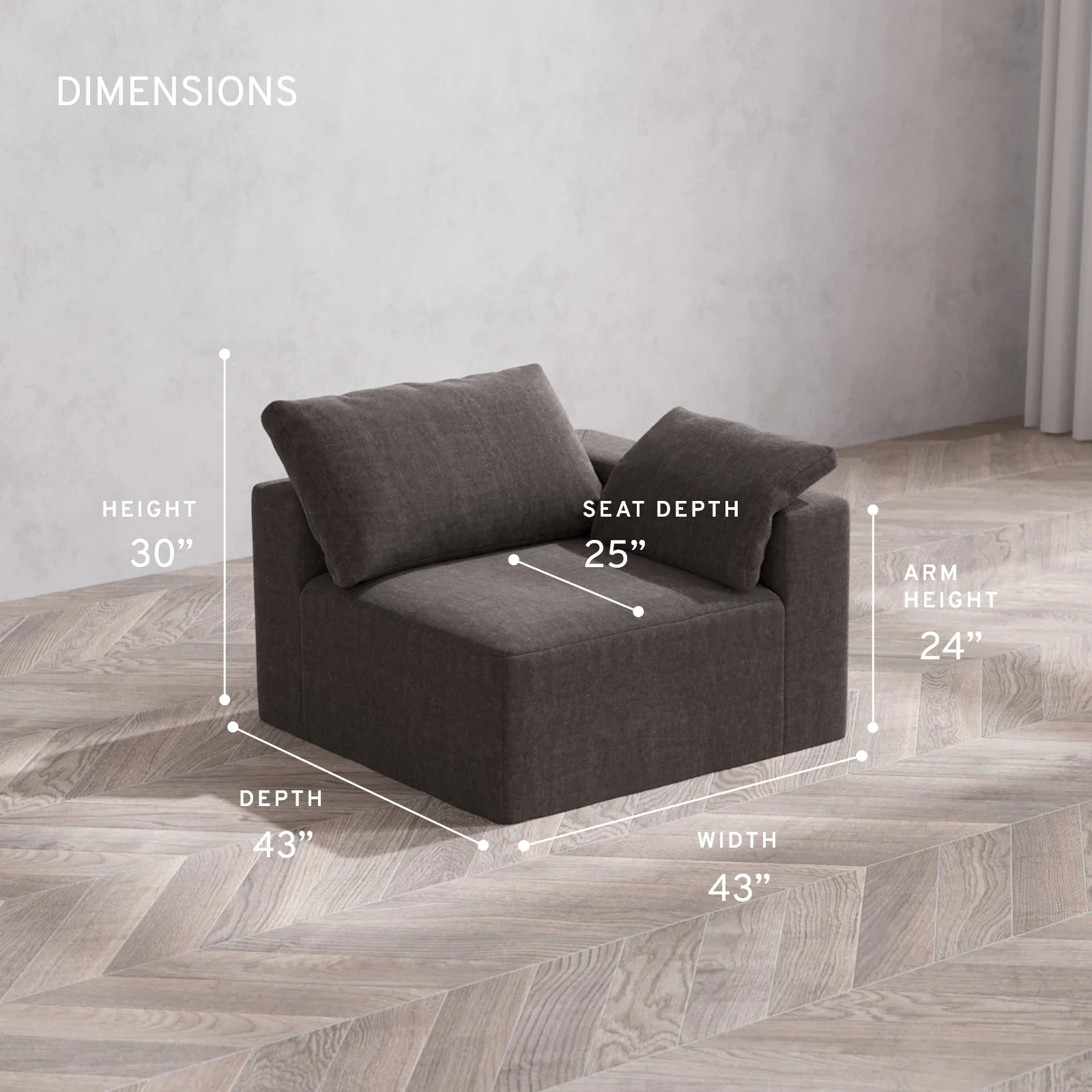Modular Washable End Chair Cloud Sofa | Right-Facing Arm | Heirloom Velvet in Truffle - Image 5