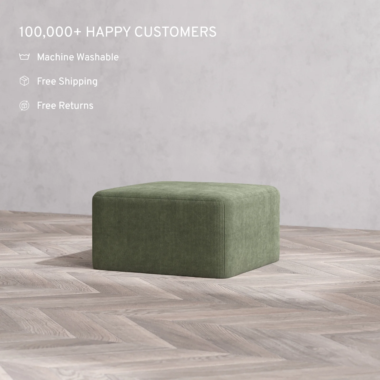 Modular Washable Ottoman | Luxe Corduroy in Juniper - Image 2