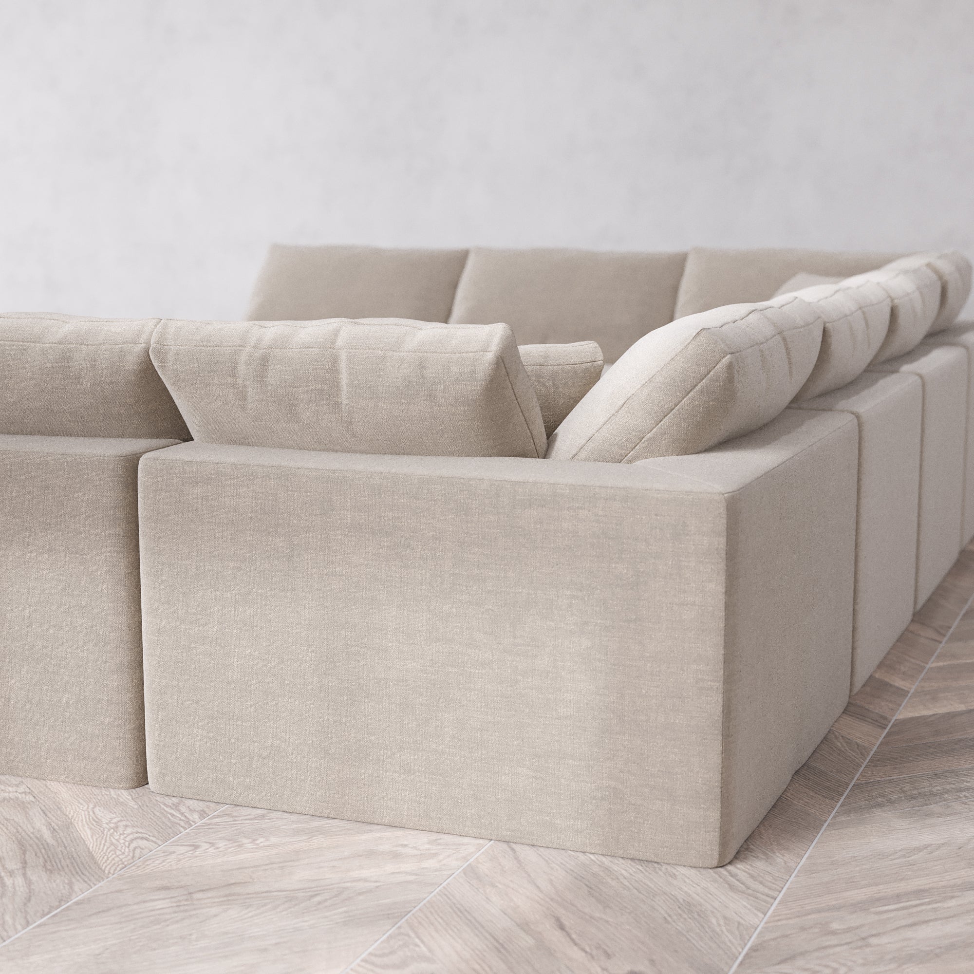 Slipcover Only - Modular Washable 10-Seater Open-Ends U Sectional + Chaise Ottoman Cloud Sofa in Caraway - Image 5