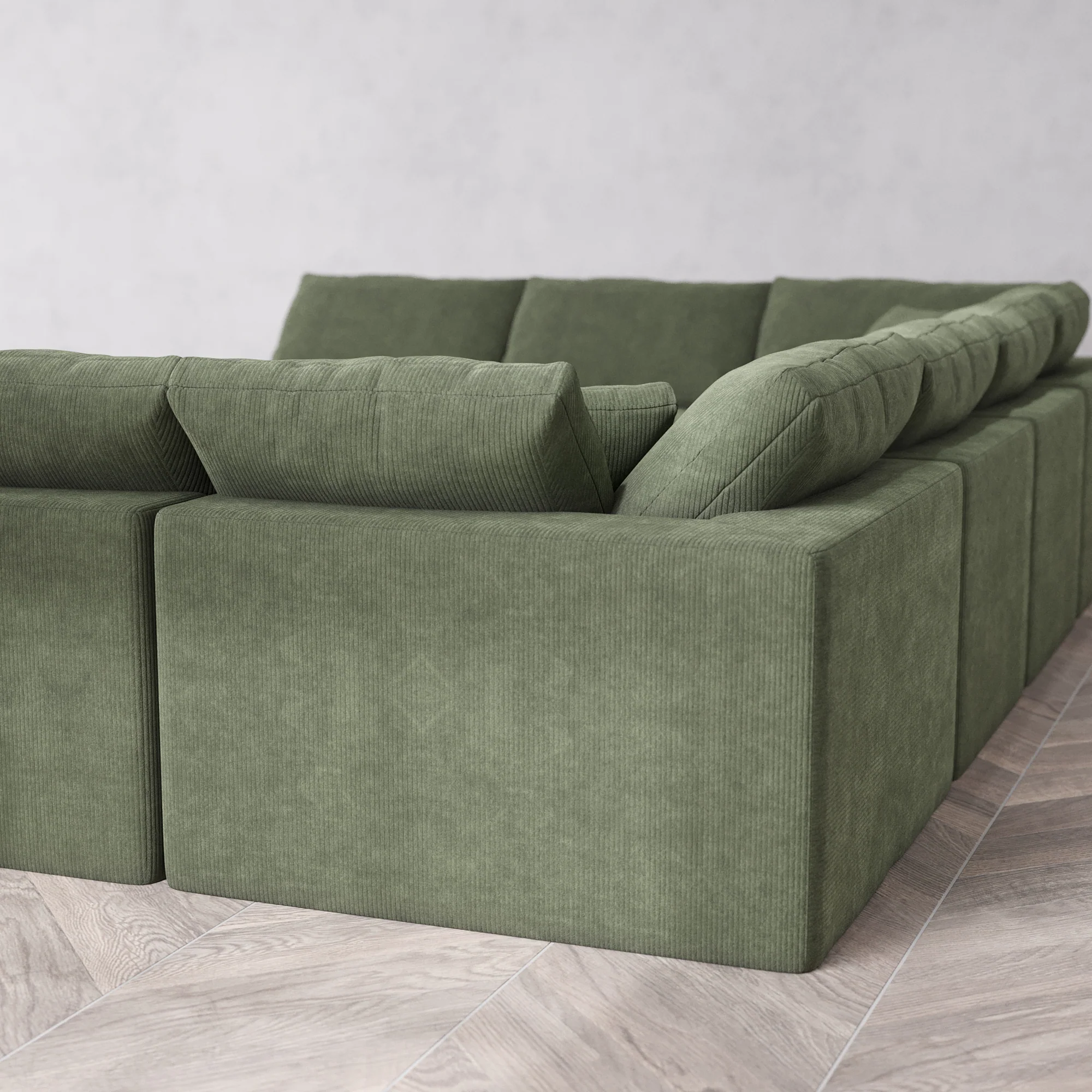 Slipcover Only - Modular Washable 10-Seater Open-Ends U Sectional + Chaise Ottoman Cloud Sofa in Juniper - Image 5