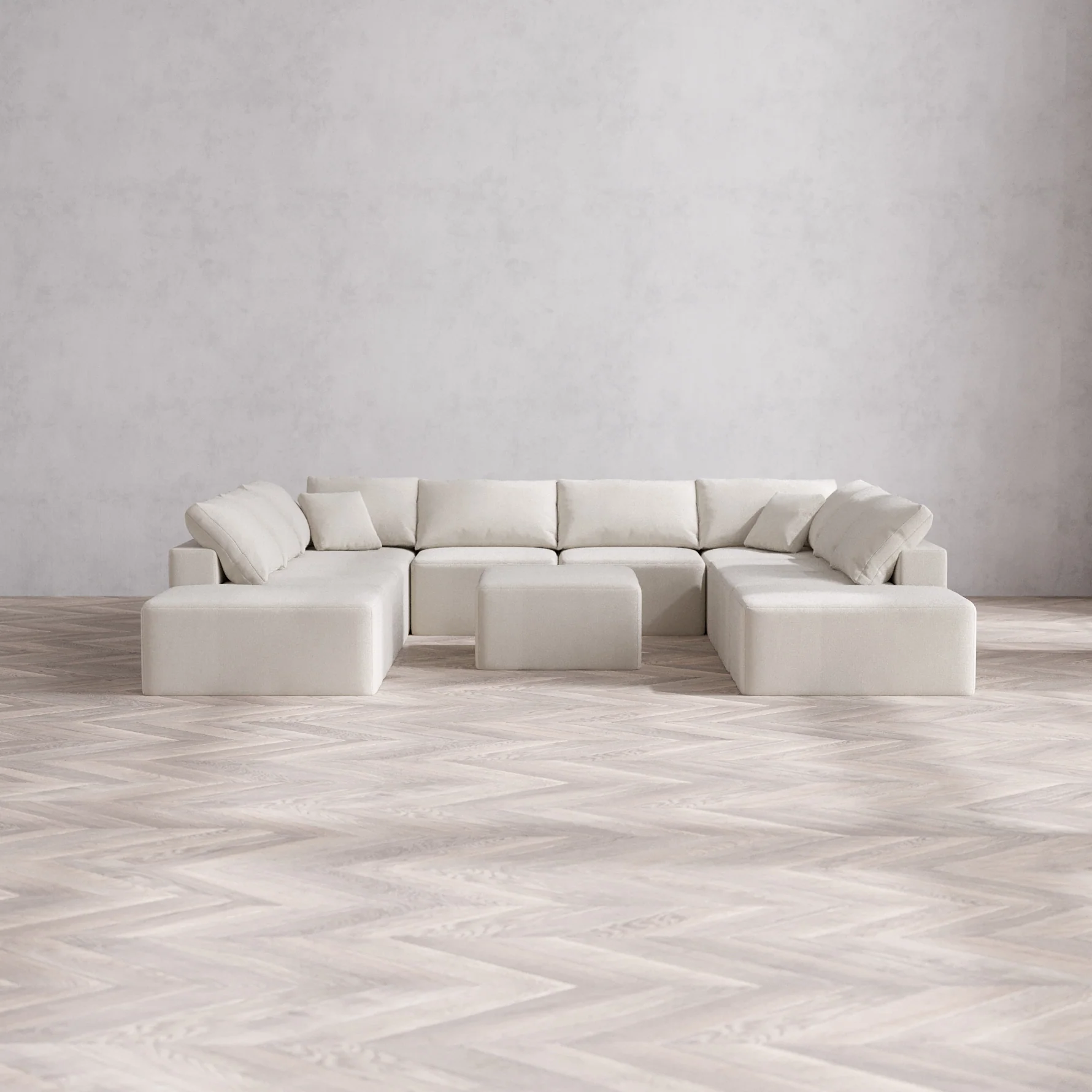 Slipcover Only - Modular Washable 10-Seater Open-Ends U Sectional + Chaise Ottoman Cloud Sofa in Pearl