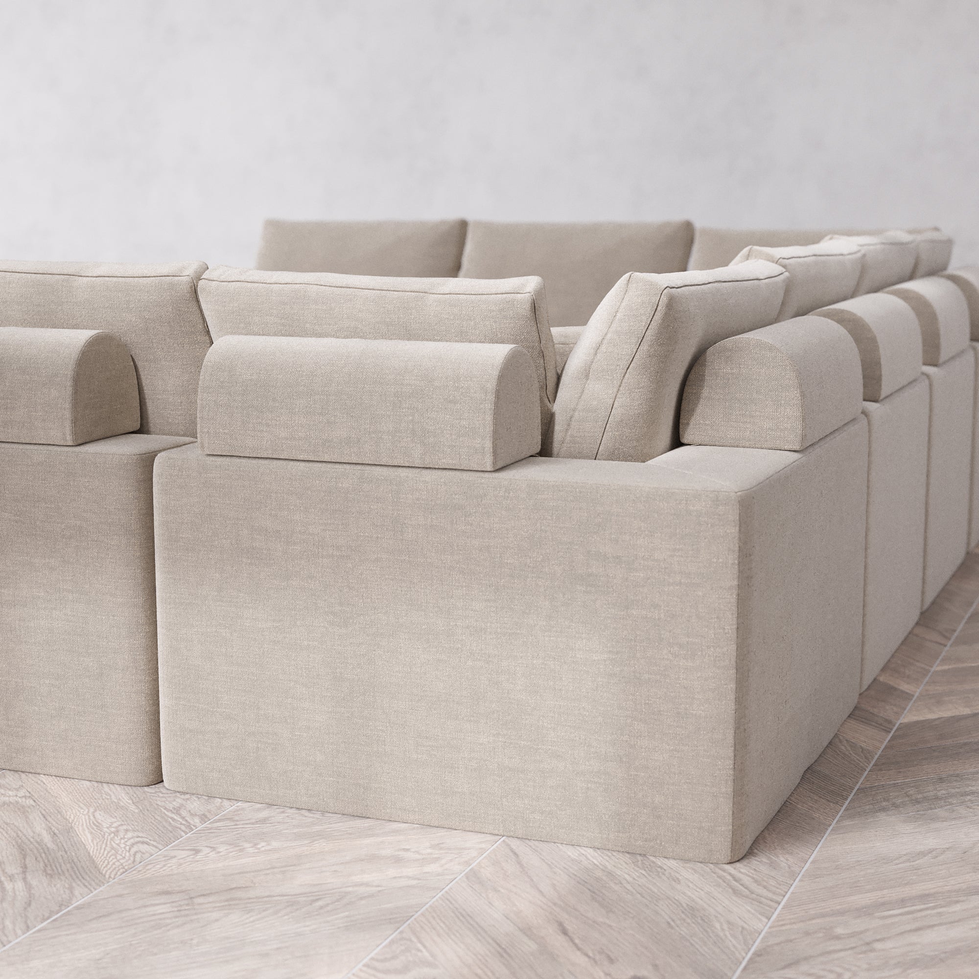 Slipcover Only - Modular Washable 10-Seater Open-Ends U Sectional + Chaise Ottoman Cloud + Bolster Sofa in Caraway - Image 5