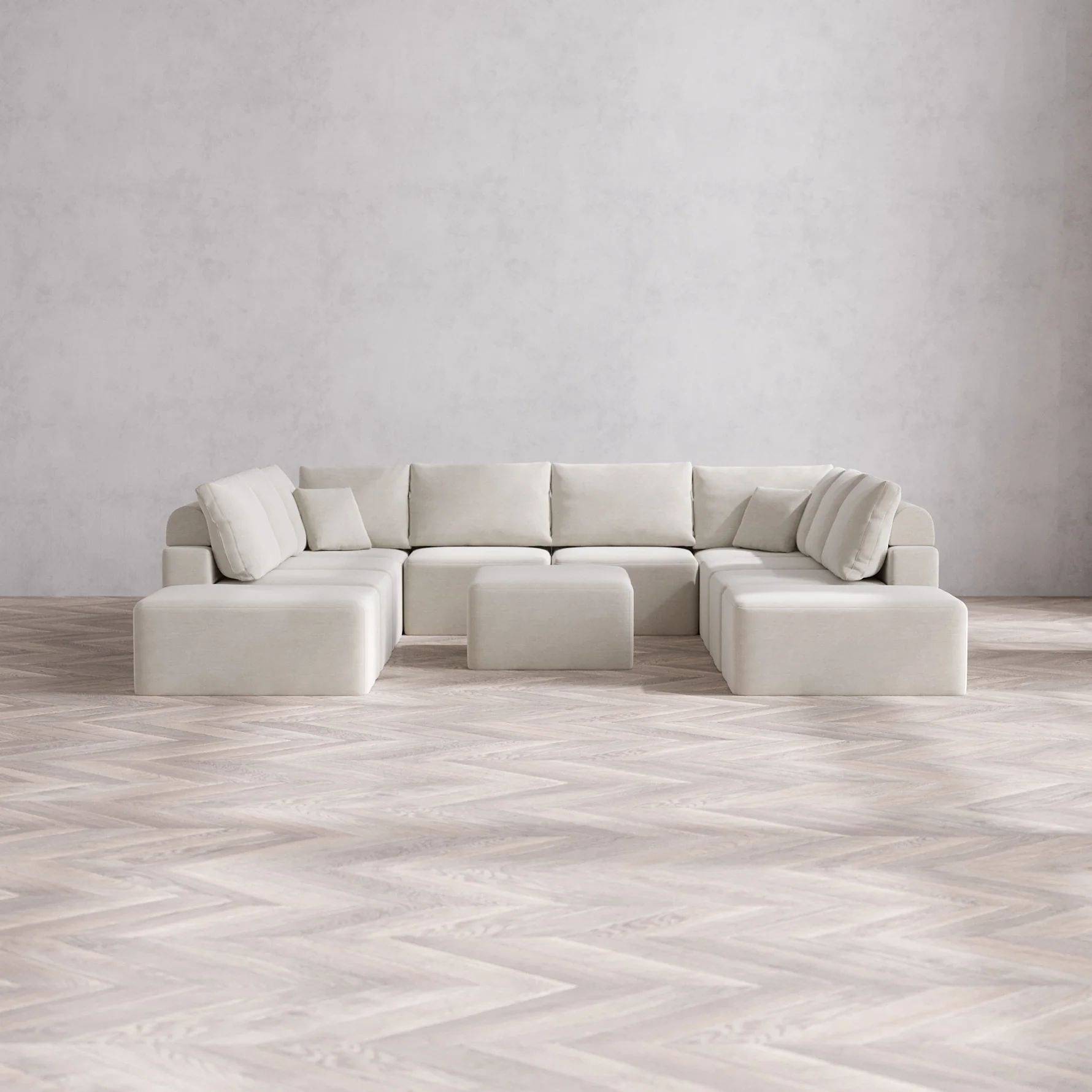 Slipcover Only - Modular Washable 10-Seater Open-Ends U Sectional + Chaise Ottoman Cloud + Bolster Sofa in Cashew
