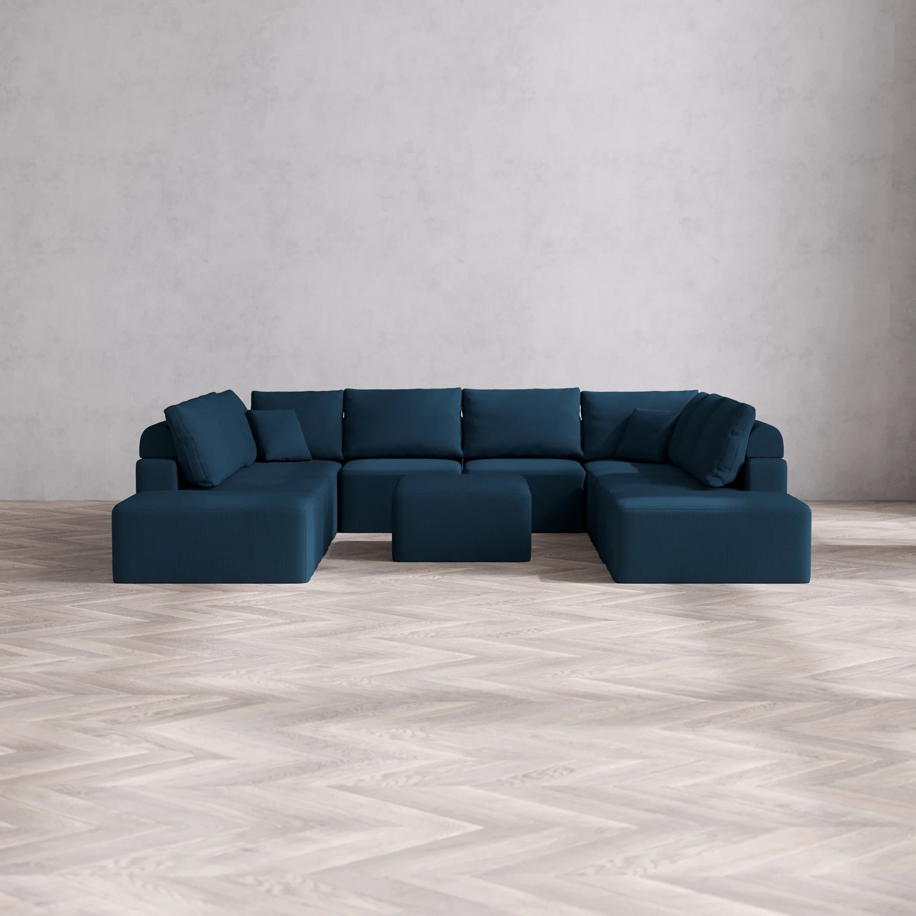 Slipcover Only - Modular Washable 10-Seater Open-Ends U Sectional + Chaise Ottoman Cloud + Bolster Sofa in Lazuli