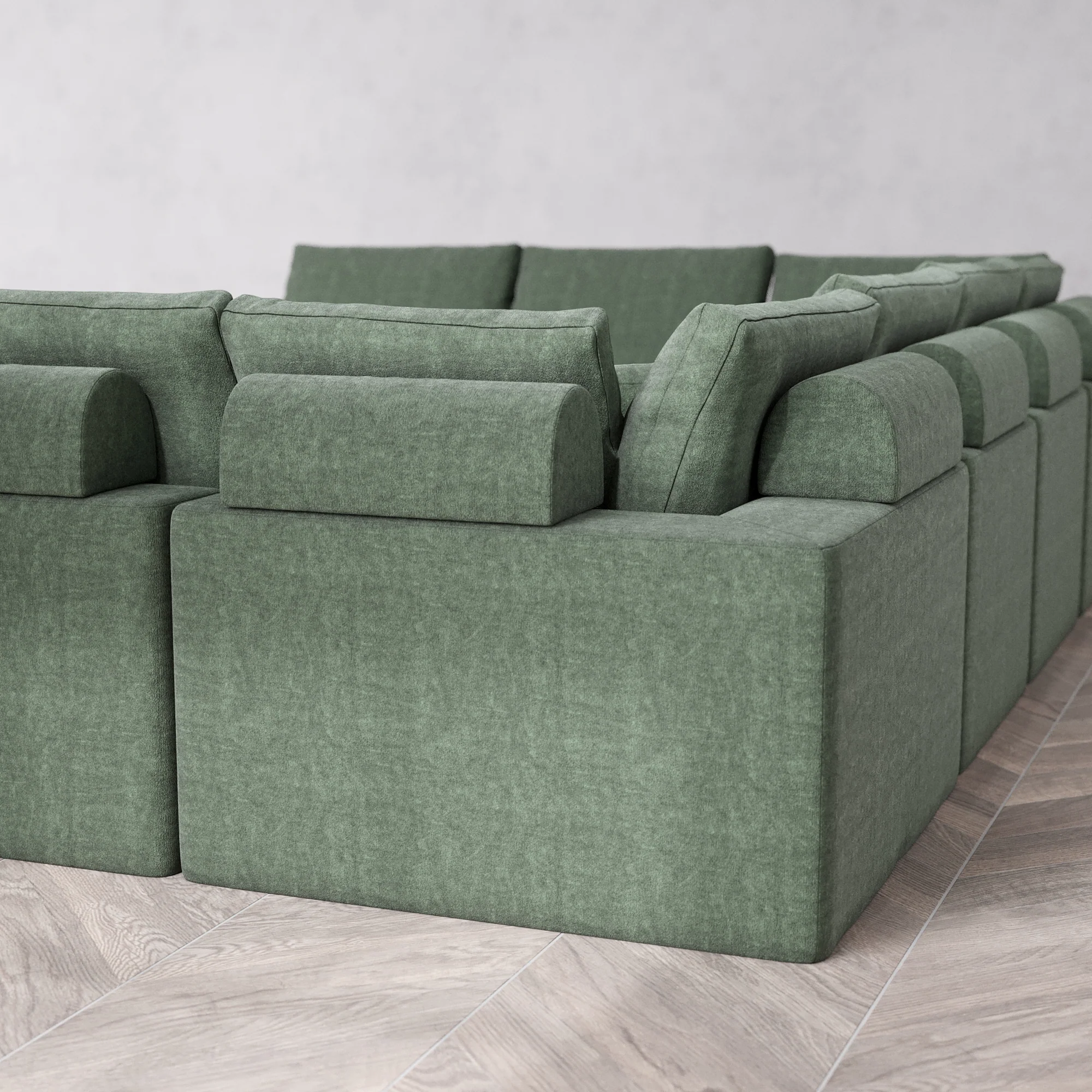 Slipcover Only - Modular Washable 10-Seater Open-Ends U Sectional + Chaise Ottoman Cloud + Bolster Sofa in Sage - Image 5