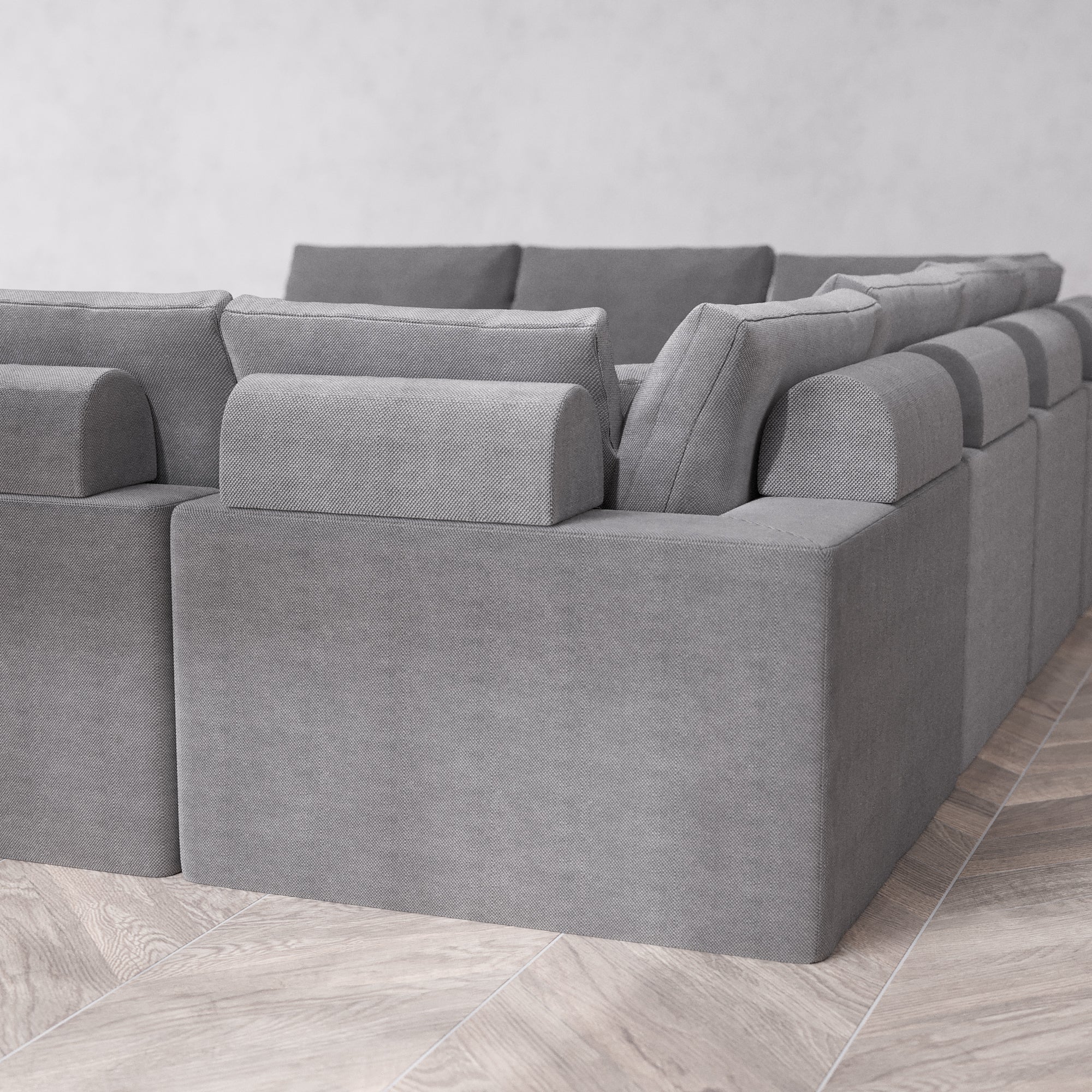 Slipcover Only - Modular Washable 10-Seater Open-Ends U Sectional + Chaise Ottoman Cloud + Bolster Sofa in Slate - Image 5