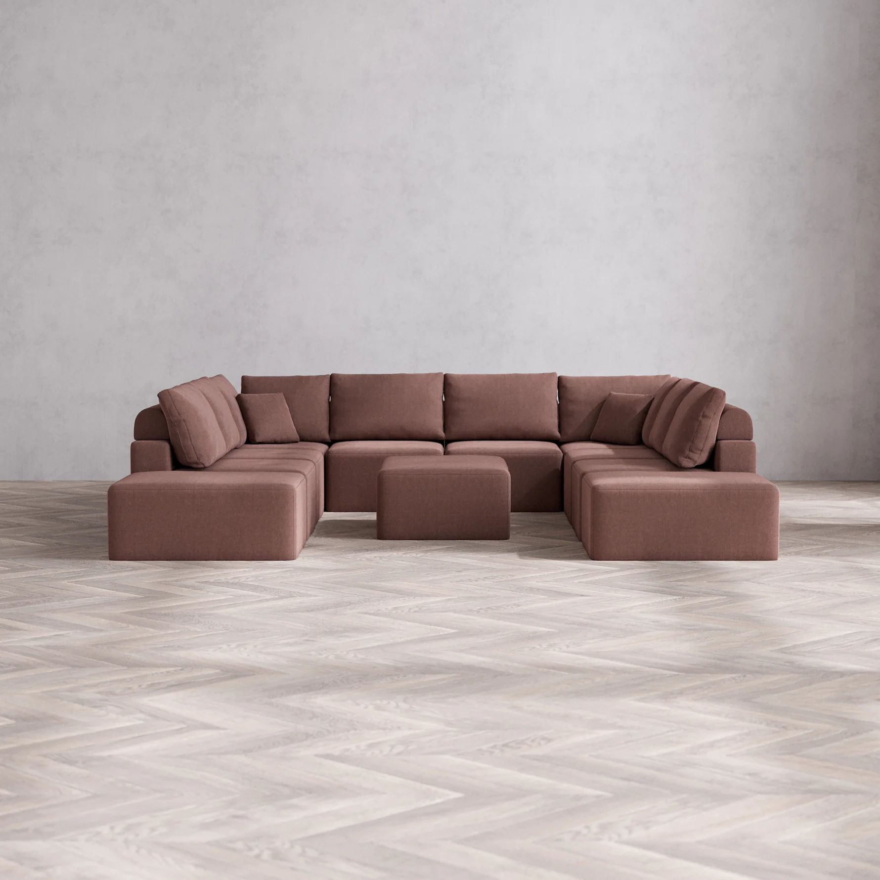 Slipcover Only - Modular Washable 10-Seater Open-Ends U Sectional + Chaise Ottoman Cloud + Bolster Sofa in Sumac
