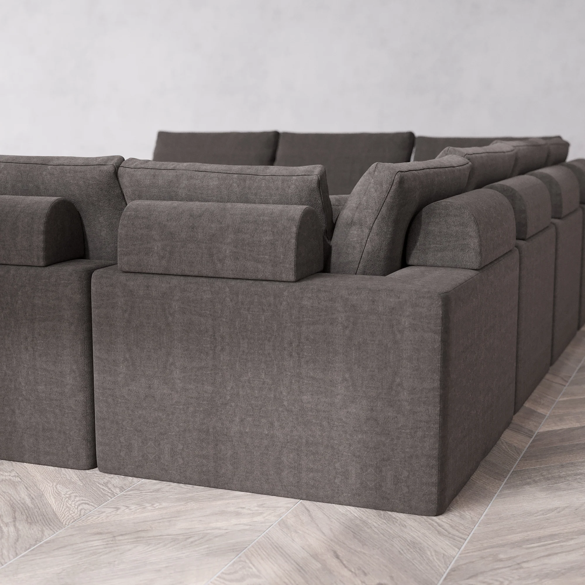 Slipcover Only - Modular Washable 10-Seater Open-Ends U Sectional + Chaise Ottoman Cloud + Bolster Sofa in Truffle - Image 5