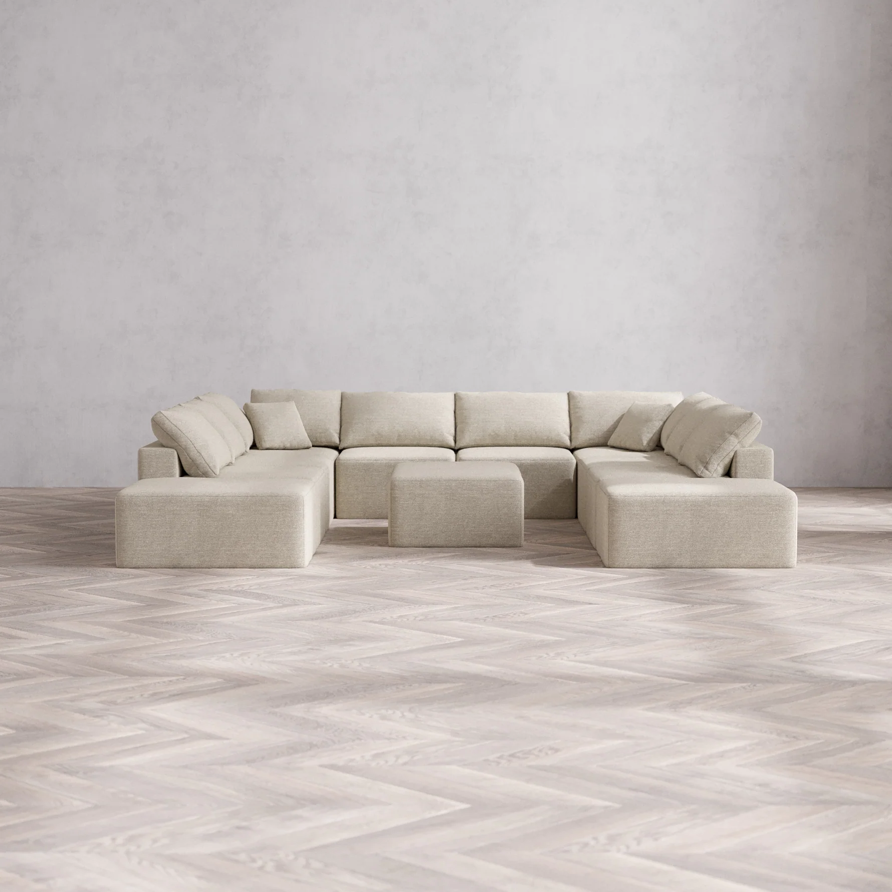Slipcover Only - Modular Washable 10-Seater Open-Ends U Sectional + Chaise Ottoman Cloud Sofa in Sandstone