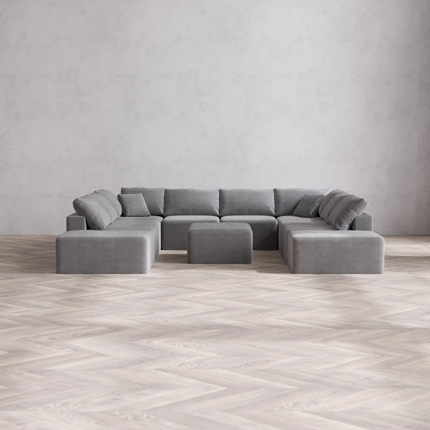 Slipcover Only - Modular Washable 10-Seater Open-Ends U Sectional + Chaise Ottoman Cloud Sofa in Slate