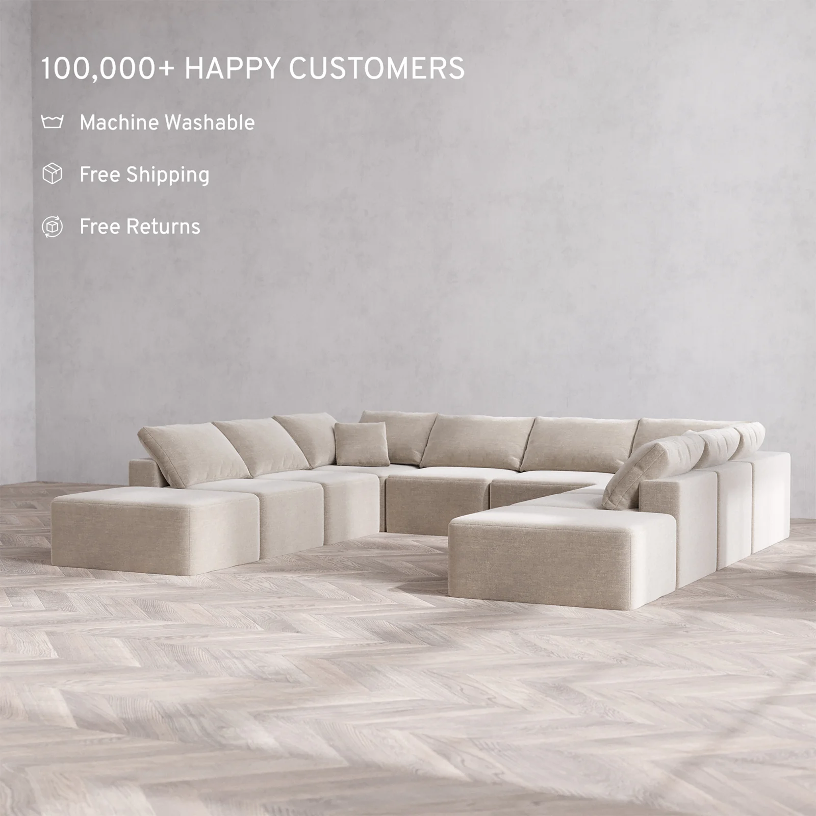Slipcover Only - Modular Washable 10-Seater Open-Ends U Sectional Cloud Sofa in Caraway - Image 2