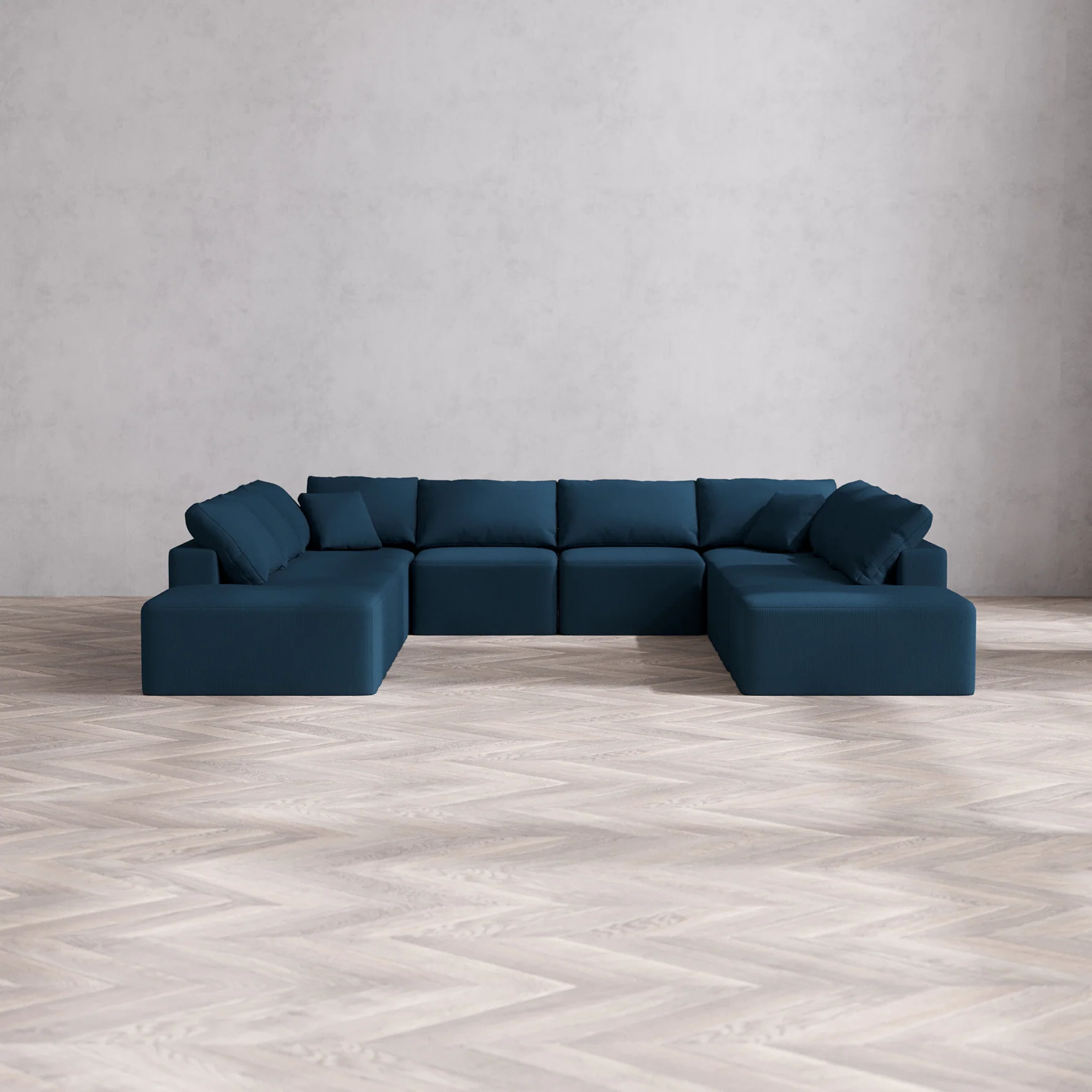 Slipcover Only - Modular Washable 10-Seater Open-Ends U Sectional Cloud Sofa in Lazuli
