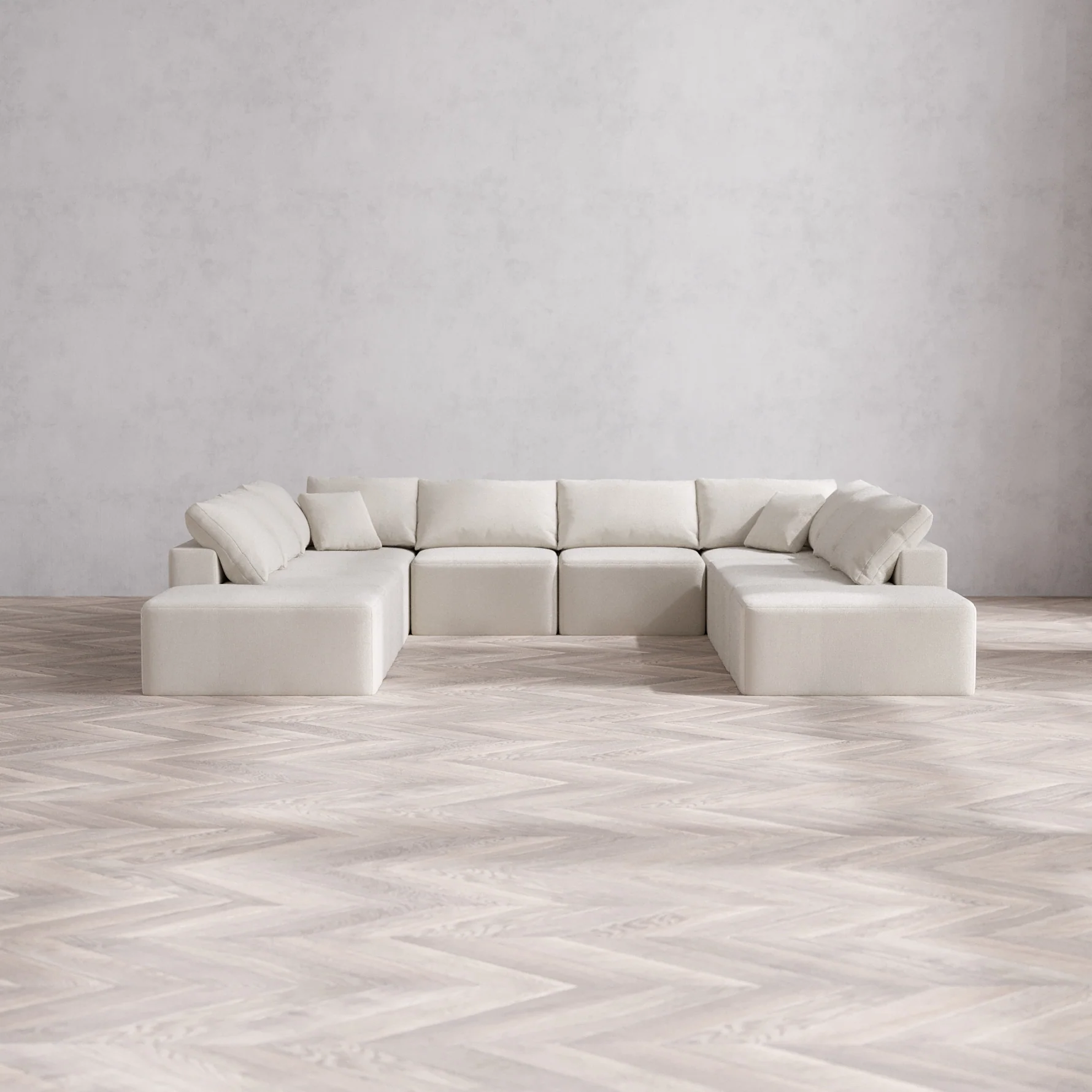 Slipcover Only - Modular Washable 10-Seater Open-Ends U Sectional Cloud Sofa in Pearl