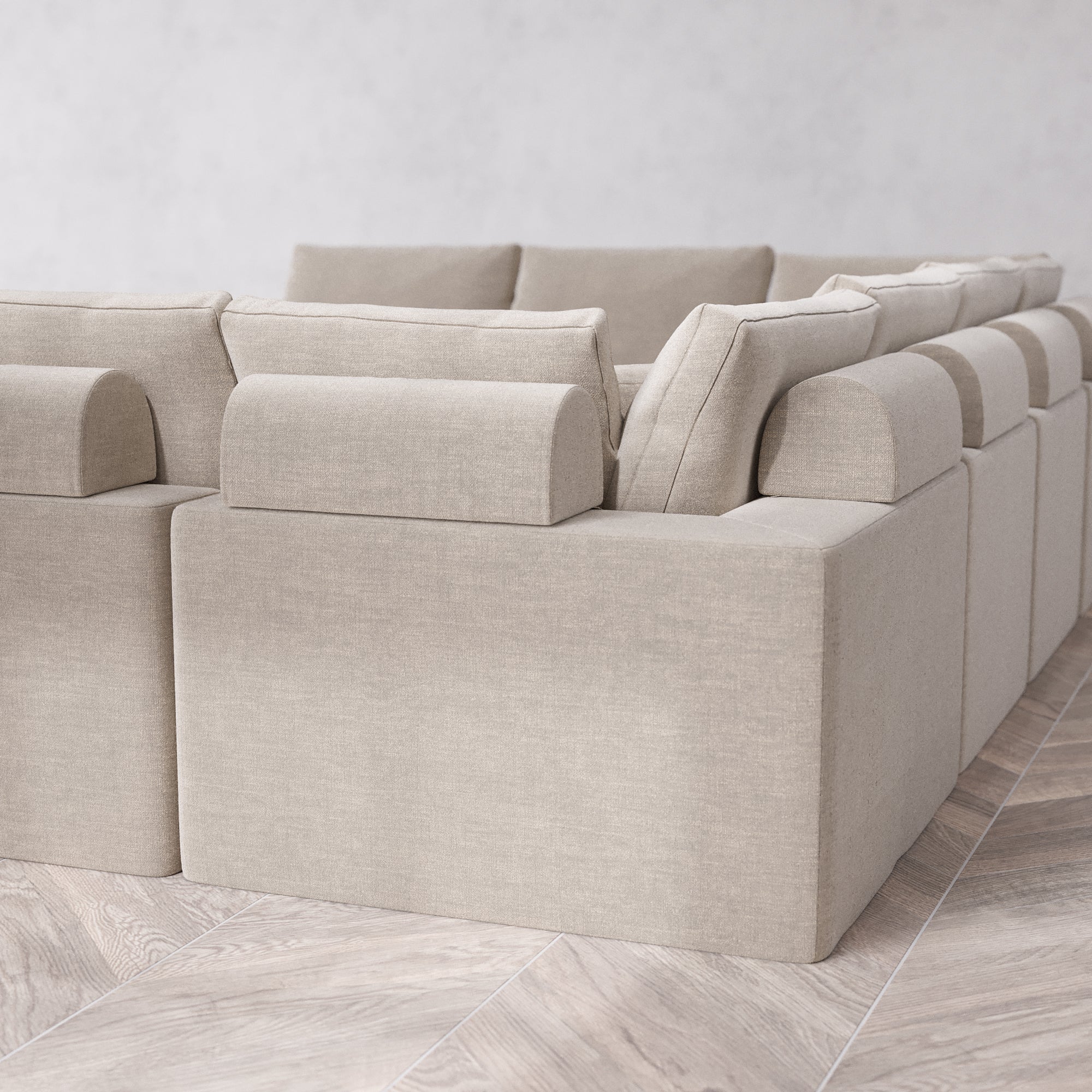 Slipcover Only - Modular Washable 10-Seater Open-Ends U Sectional Cloud + Bolster Sofa in Caraway - Image 5