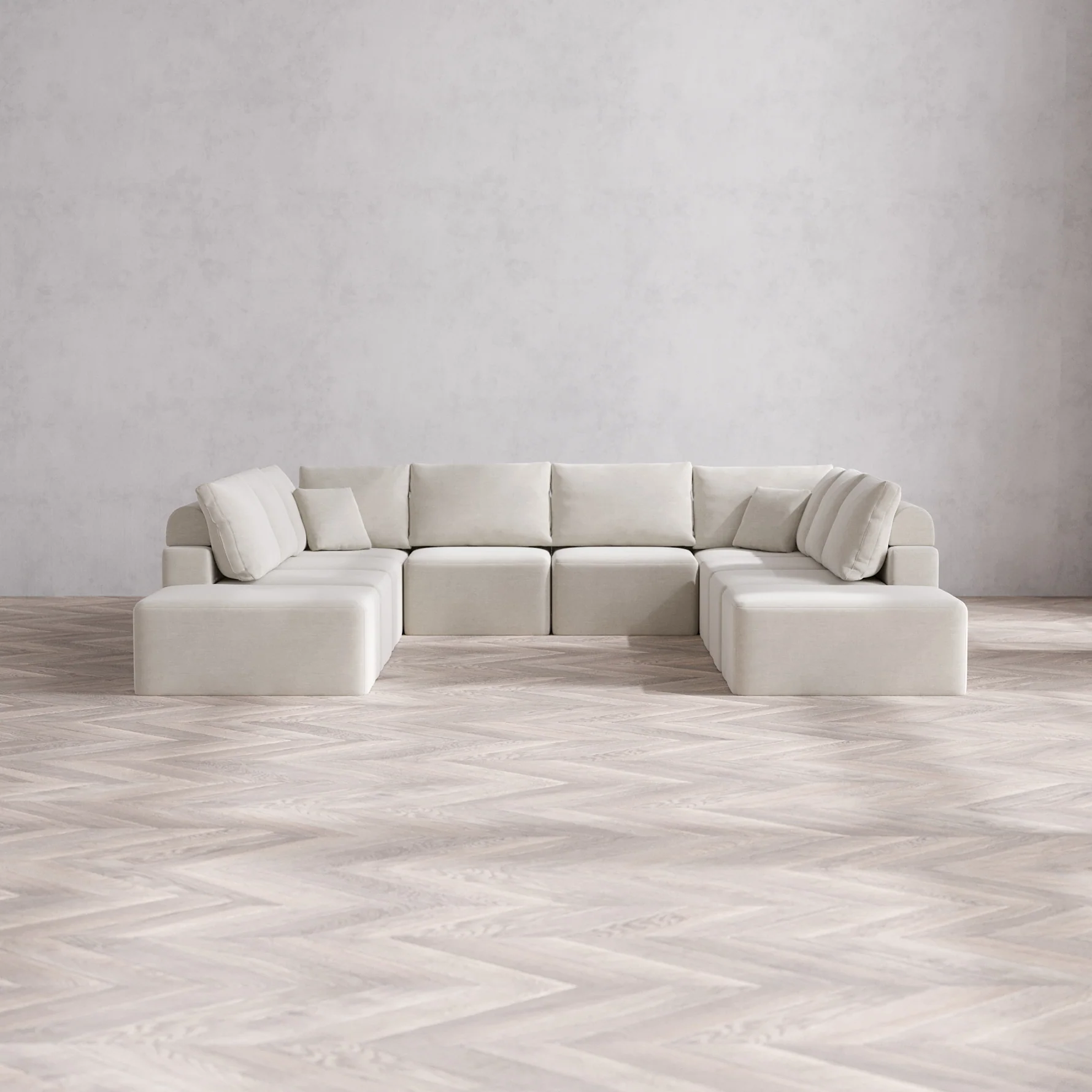 Slipcover Only - Modular Washable 10-Seater Open-Ends U Sectional Cloud + Bolster Sofa in Cashew