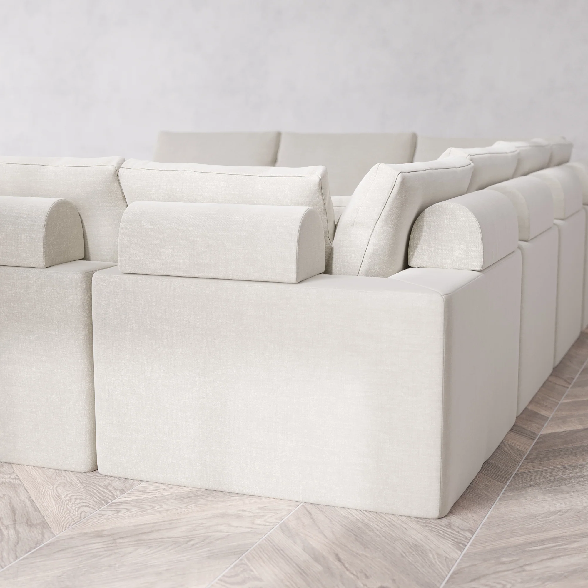 Slipcover Only - Modular Washable 10-Seater Open-Ends U Sectional Cloud + Bolster Sofa in Cashew - Image 5