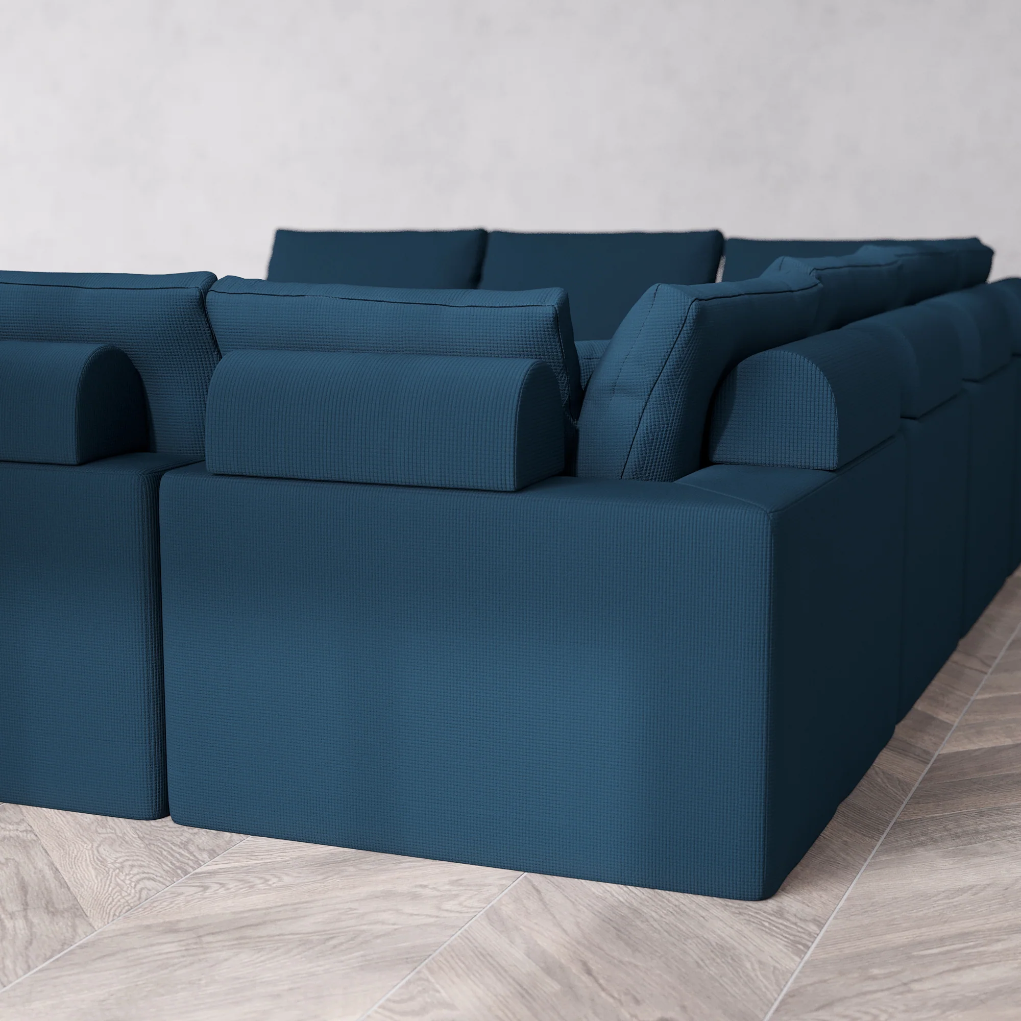 Slipcover Only - Modular Washable 10-Seater Open-Ends U Sectional Cloud + Bolster Sofa in Lazuli - Image 5