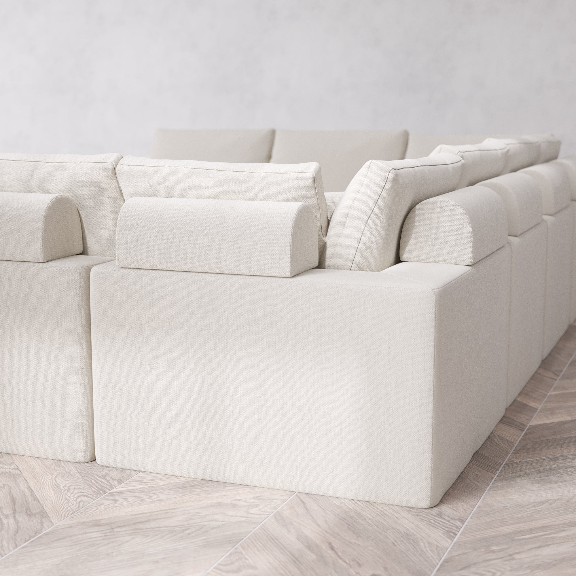 Slipcover Only - Modular Washable 10-Seater Open-Ends U Sectional Cloud + Bolster Sofa in Pearl - Image 5