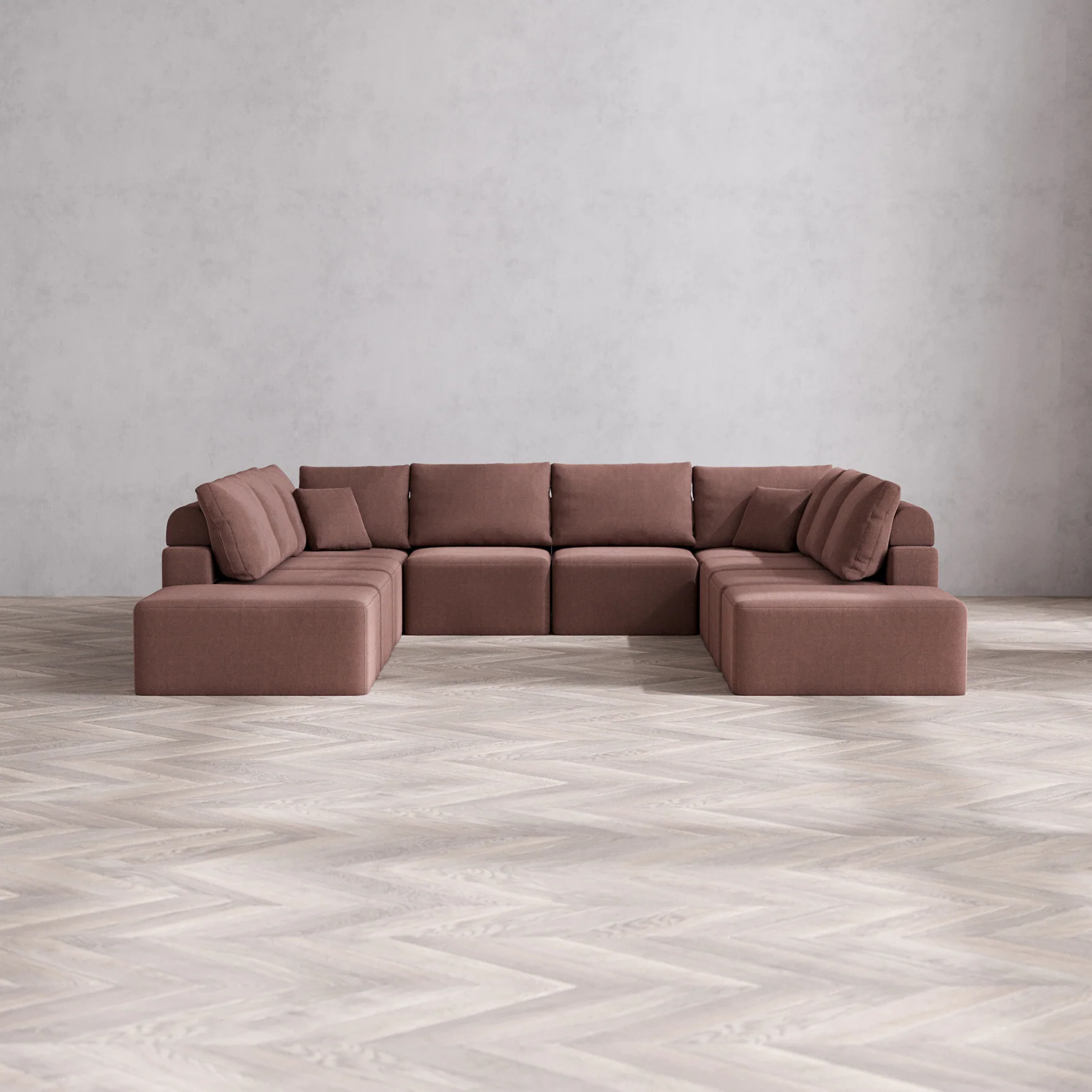 Slipcover Only - Modular Washable 10-Seater Open-Ends U Sectional Cloud + Bolster Sofa in Sumac