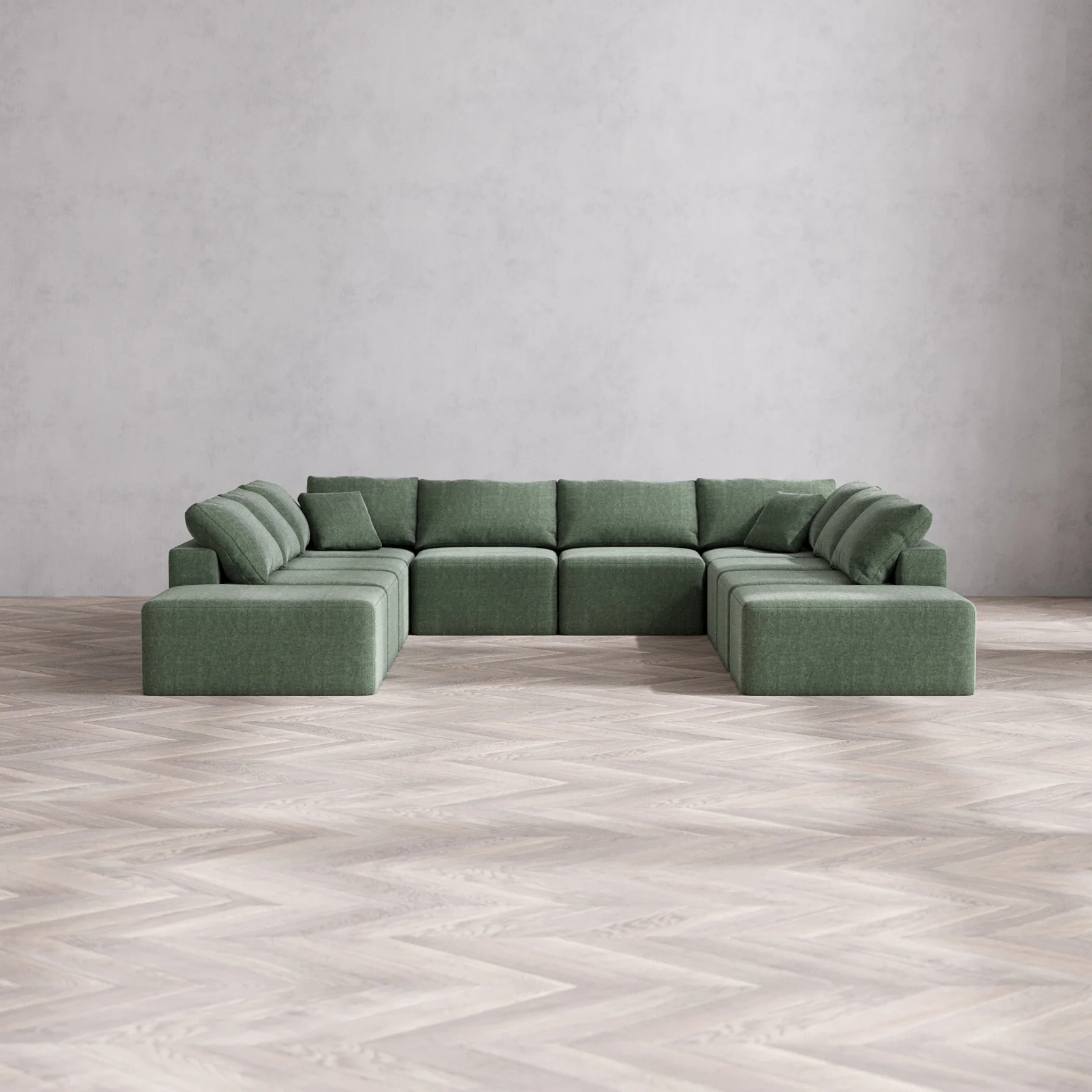 Slipcover Only - Modular Washable 10-Seater Open-Ends U Sectional Cloud Sofa in Sage