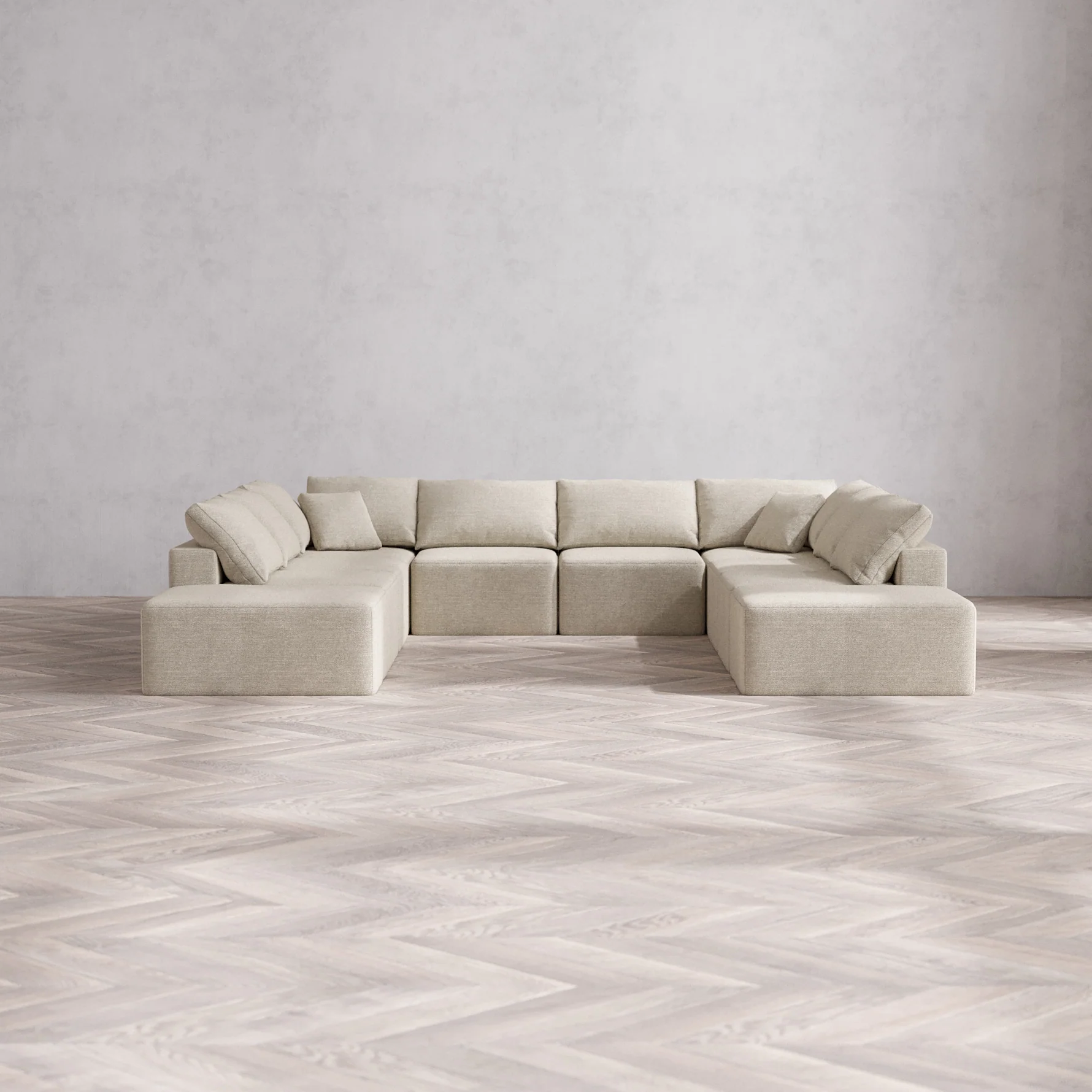 Slipcover Only - Modular Washable 10-Seater Open-Ends U Sectional Cloud Sofa in Sandstone