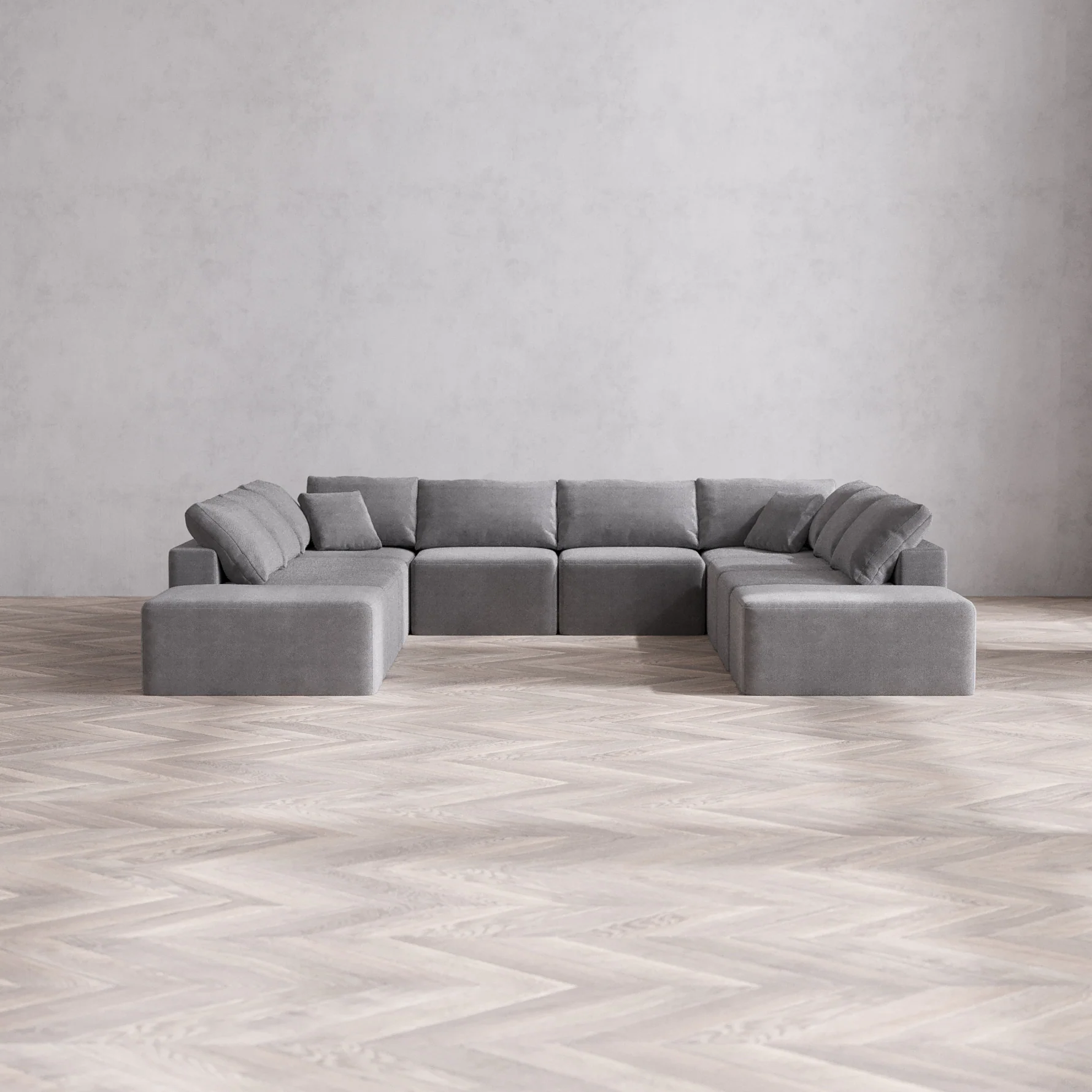 Slipcover Only - Modular Washable 10-Seater Open-Ends U Sectional Cloud Sofa in Slate