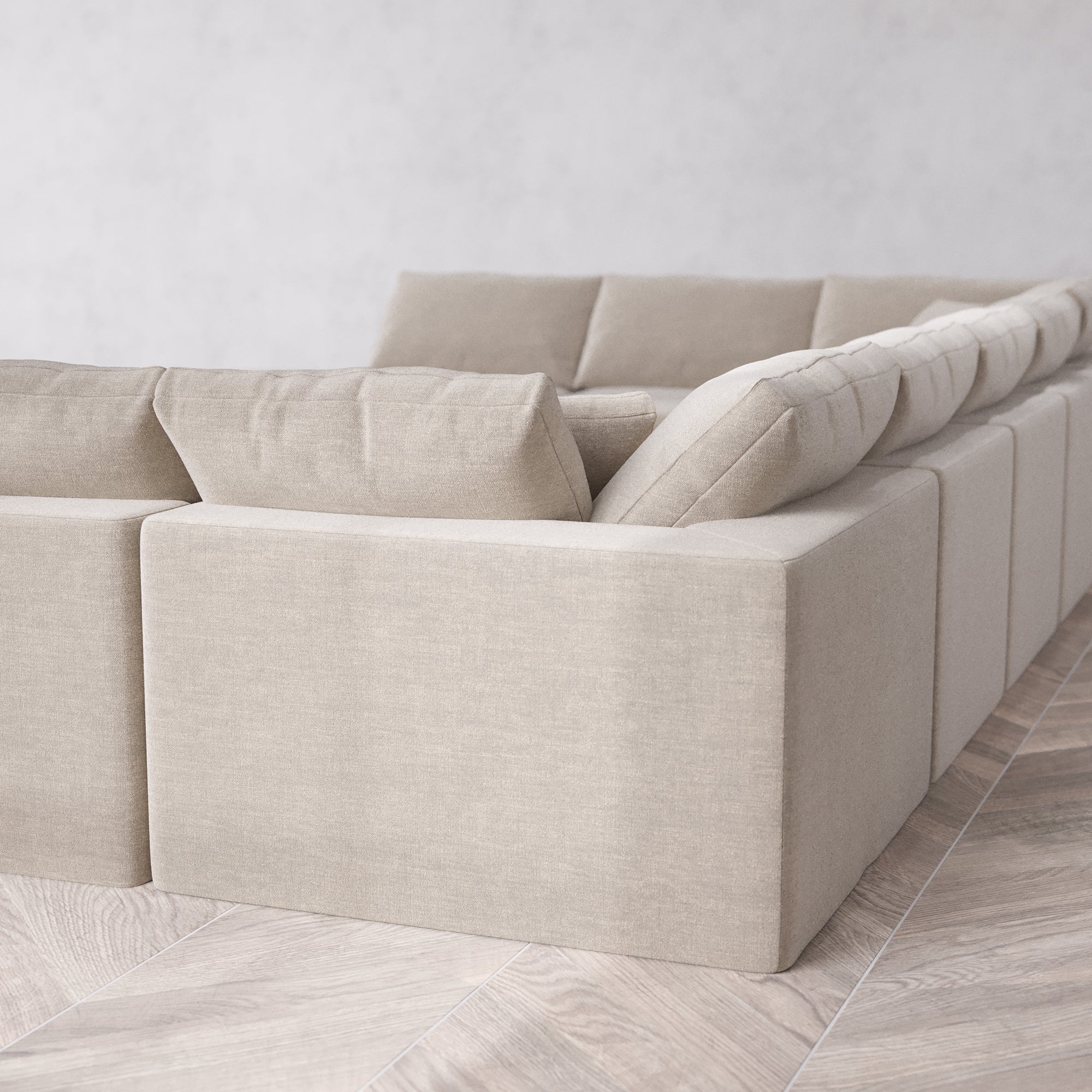 Slipcover Only - Modular Washable 11-Seater Open-Ends U Sectional + Chaise Ottoman Cloud Sofa in Caraway - Image 5