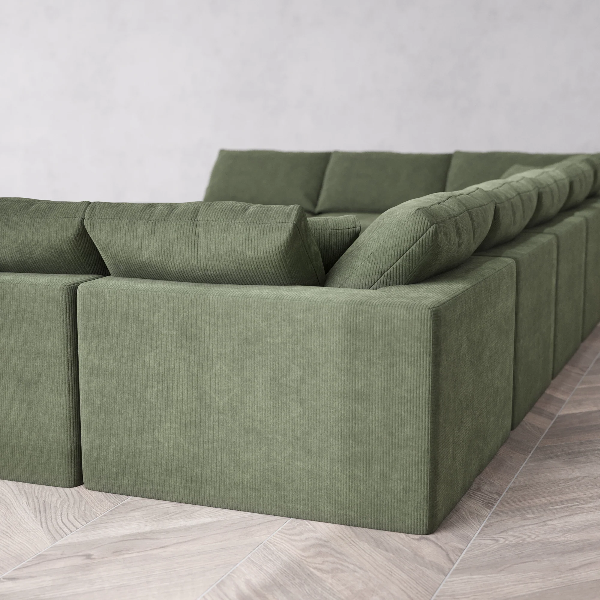 Slipcover Only - Modular Washable 11-Seater Open-Ends U Sectional + Chaise Ottoman Cloud Sofa in Juniper - Image 5