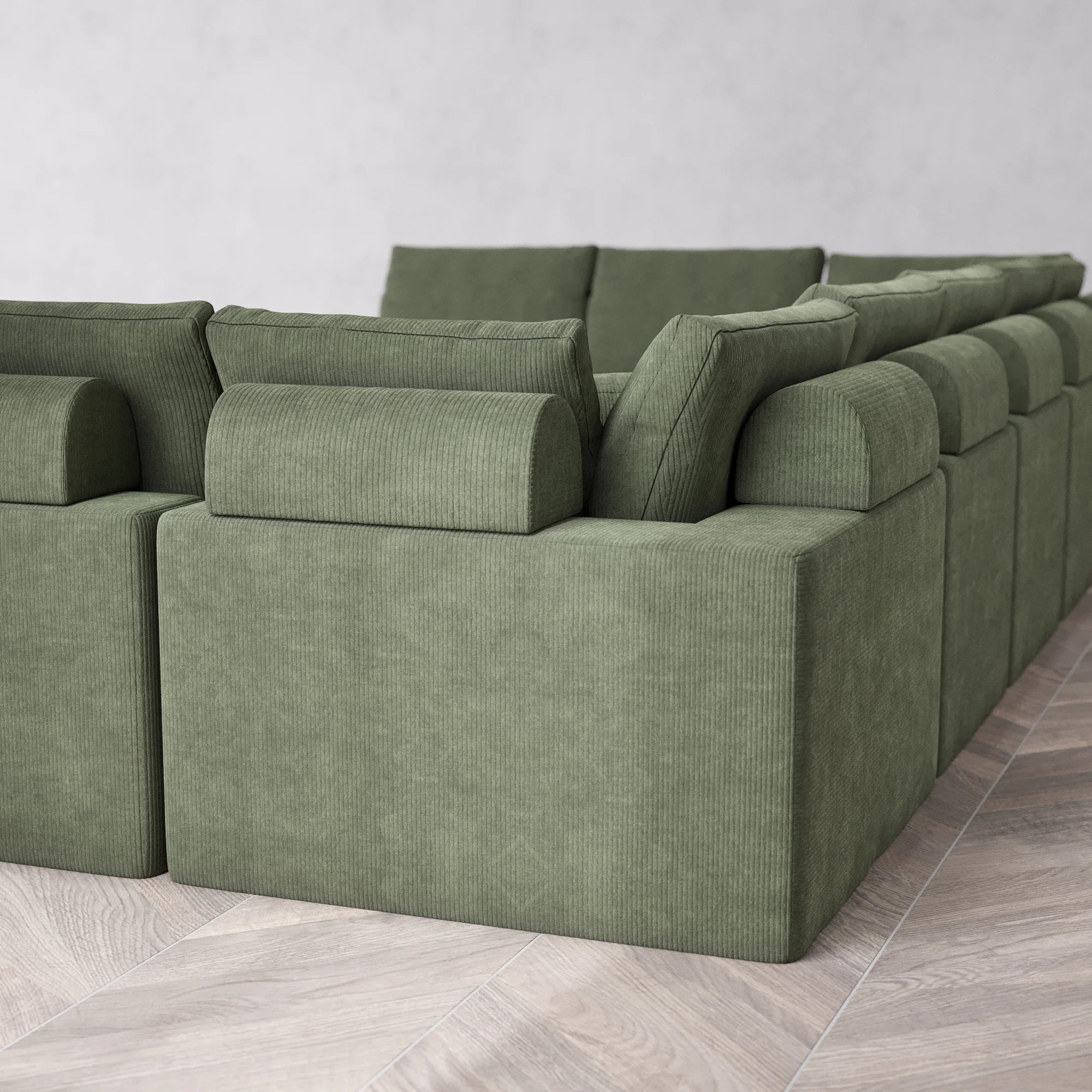 Slipcover Only - Modular Washable 11-Seater Open-Ends U Sectional + Chaise Ottoman Cloud + Bolster Sofa in Juniper - Image 5
