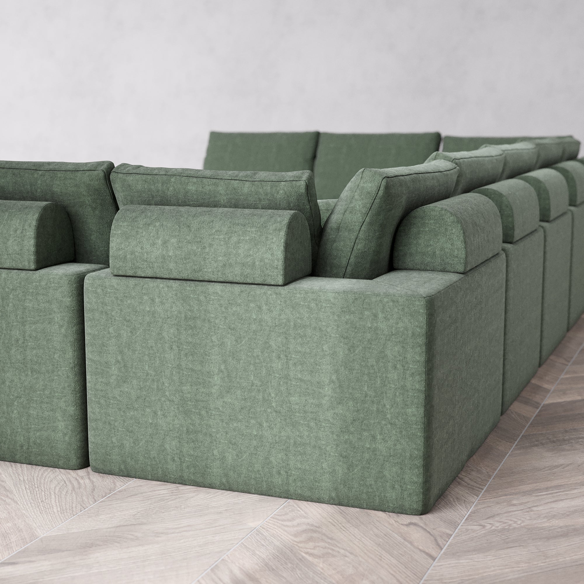Slipcover Only - Modular Washable 11-Seater Open-Ends U Sectional + Chaise Ottoman Cloud + Bolster Sofa in Sage - Image 5
