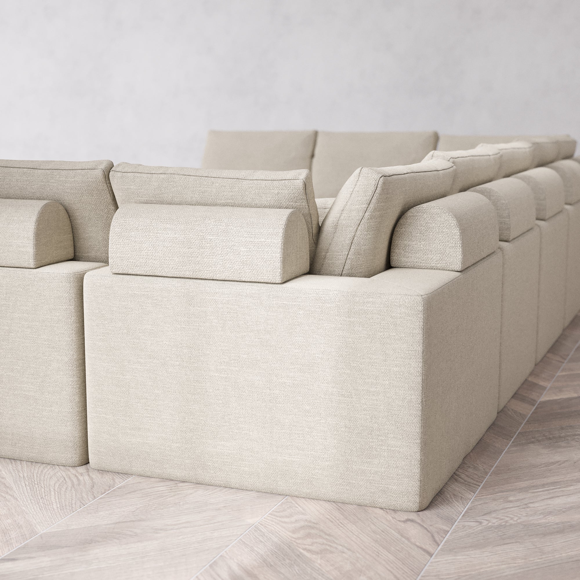 Slipcover Only - Modular Washable 11-Seater Open-Ends U Sectional + Chaise Ottoman Cloud + Bolster Sofa in Sandstone - Image 5