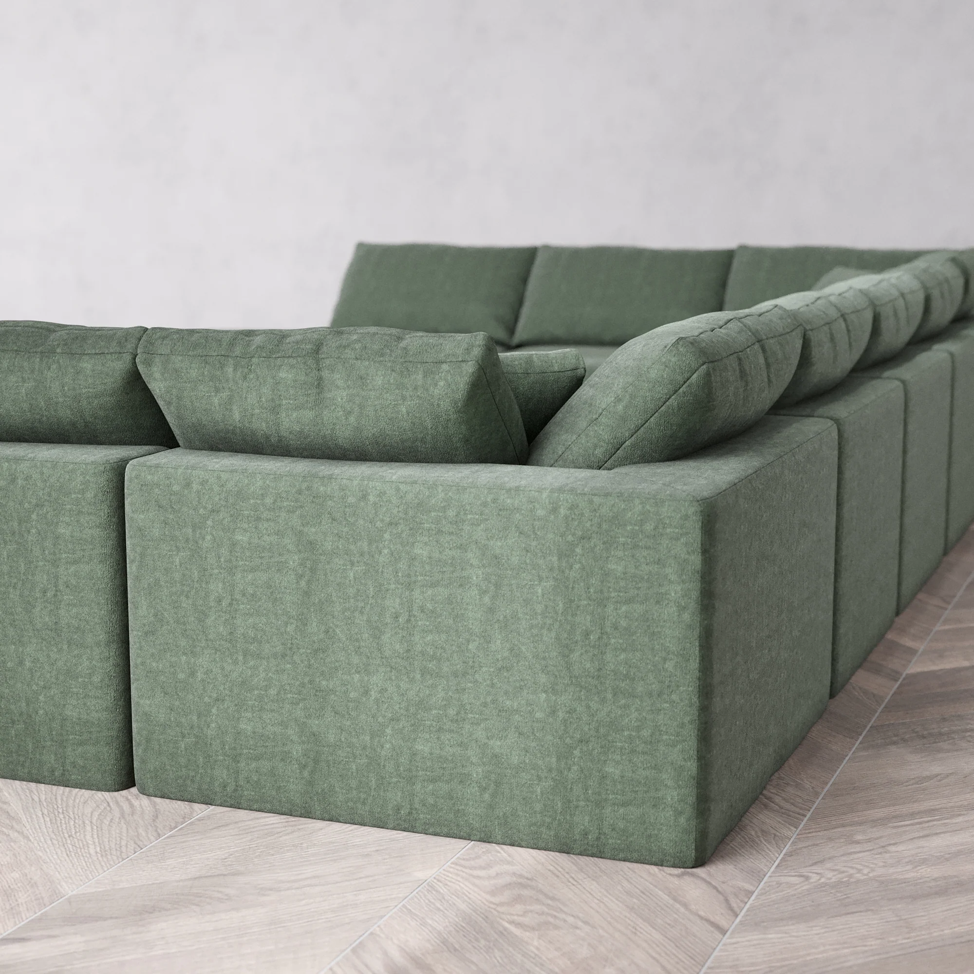 Slipcover Only - Modular Washable 11-Seater Open-Ends U Sectional + Chaise Ottoman Cloud Sofa in Sage - Image 5