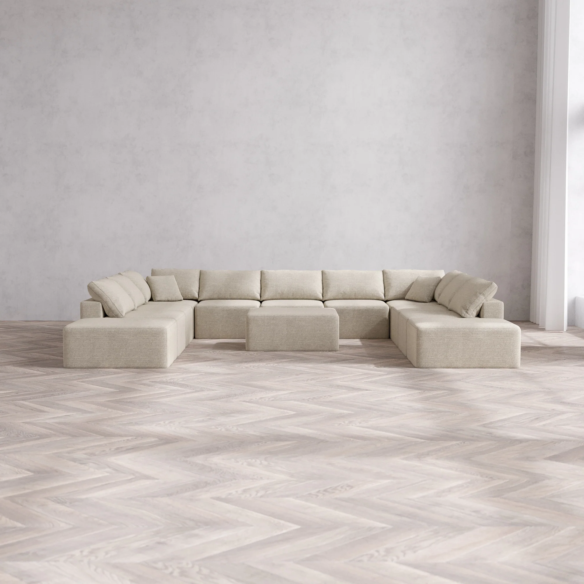 Slipcover Only - Modular Washable 11-Seater Open-Ends U Sectional + Chaise Ottoman Cloud Sofa in Sandstone