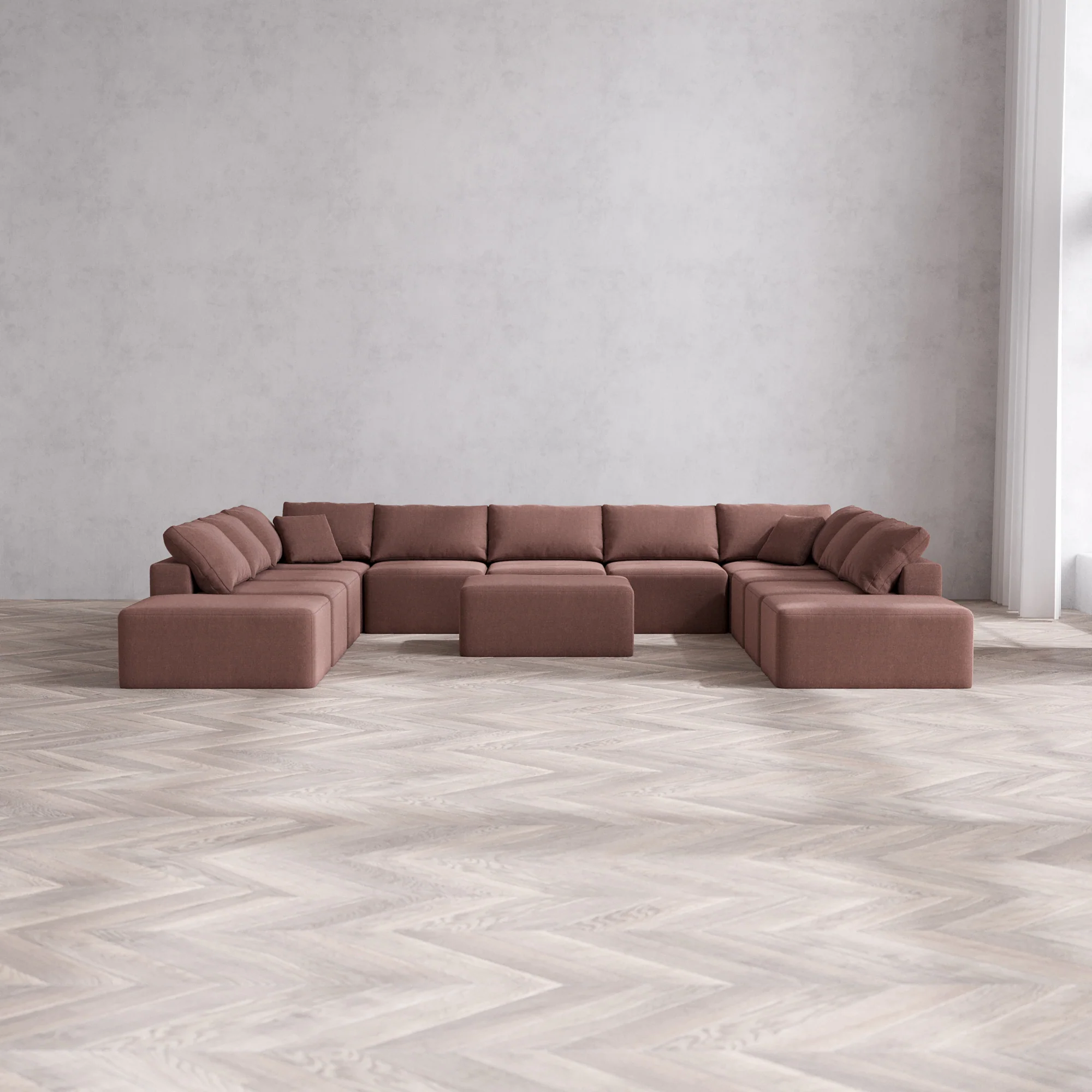 Slipcover Only - Modular Washable 11-Seater Open-Ends U Sectional + Chaise Ottoman Cloud Sofa in Sumac
