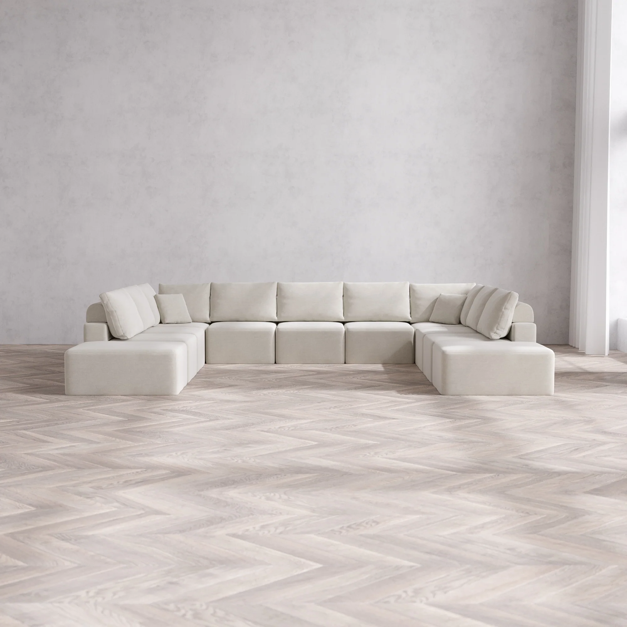 Slipcover Only - Modular Washable 11-Seater Open-Ends U Sectional Cloud + Bolster Sofa in Cashew