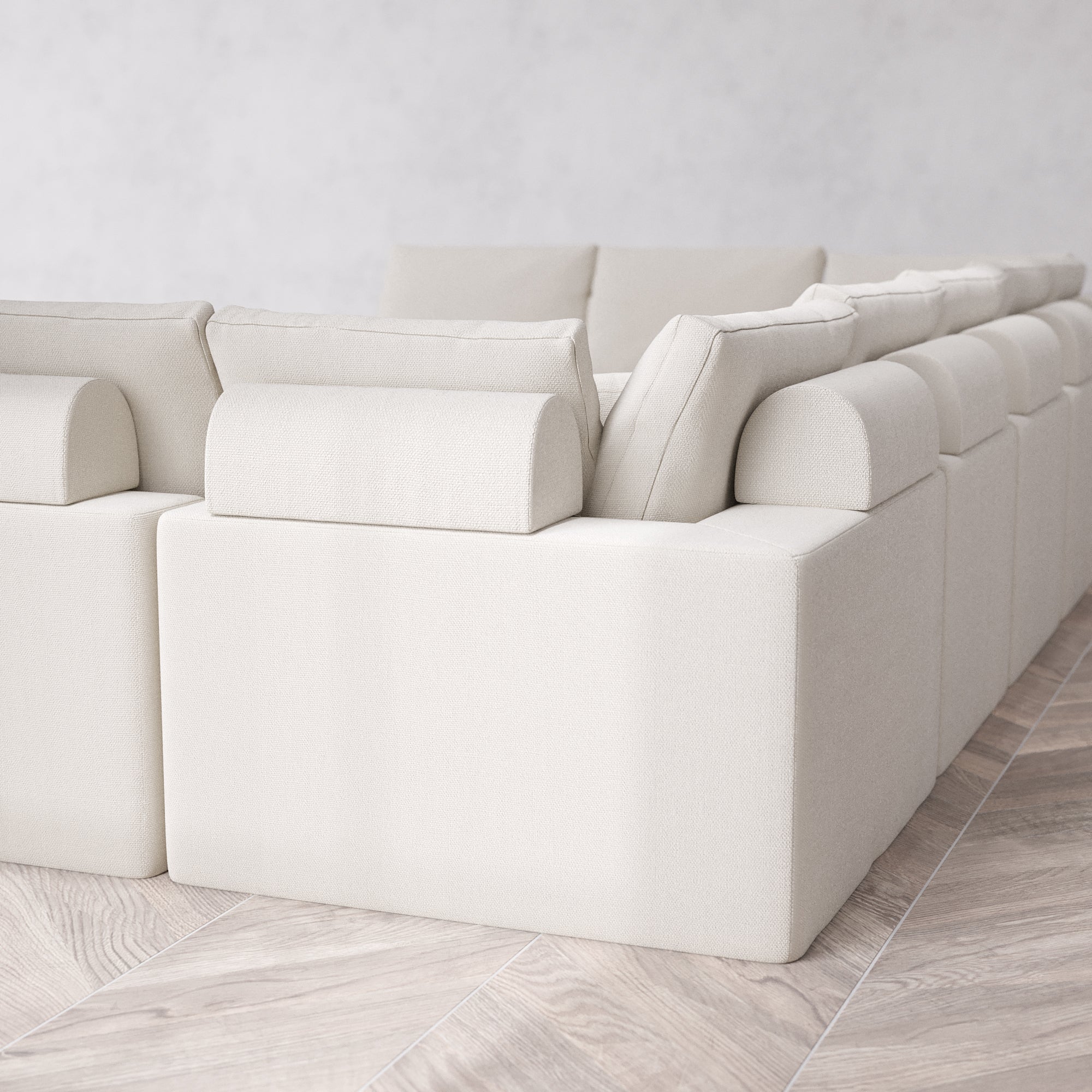 Slipcover Only - Modular Washable 11-Seater Open-Ends U Sectional Cloud + Bolster Sofa in Pearl - Image 5