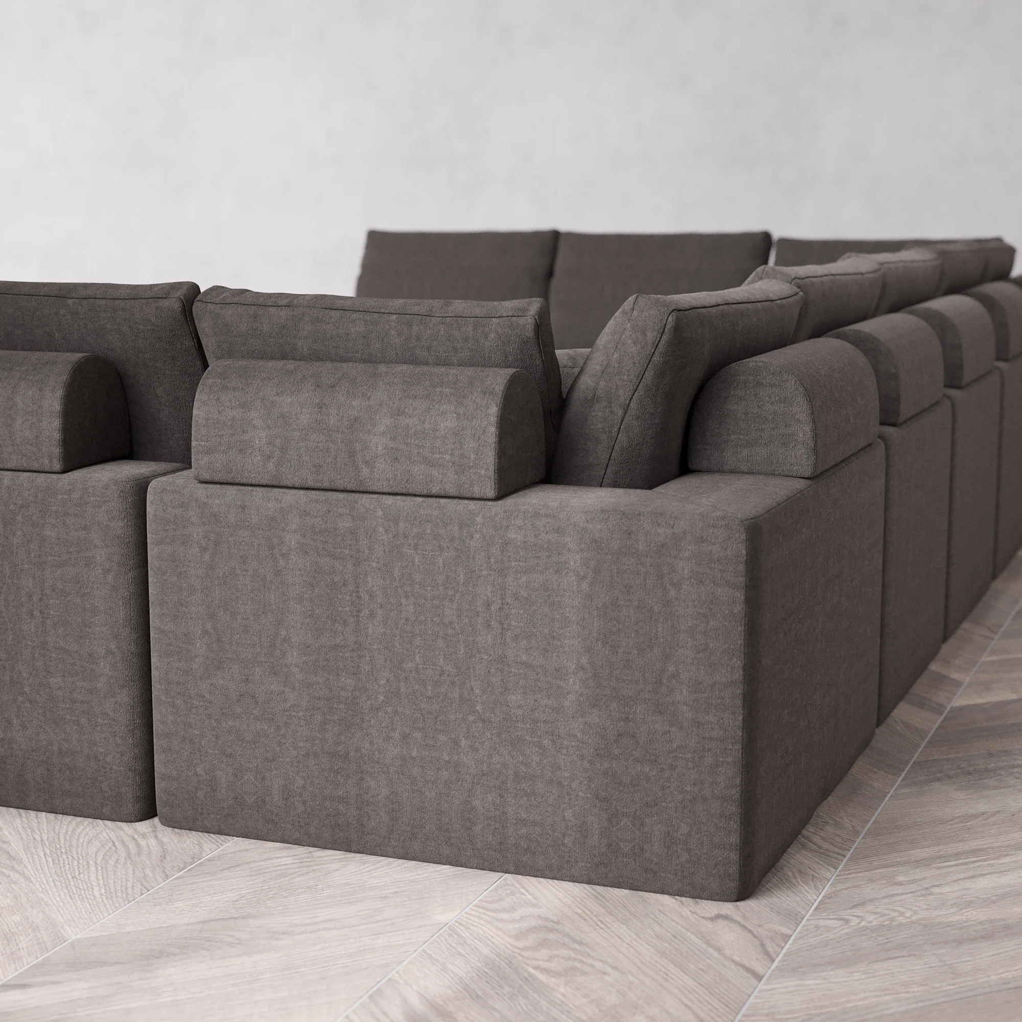 Slipcover Only - Modular Washable 11-Seater Open-Ends U Sectional Cloud + Bolster Sofa in Truffle - Image 5