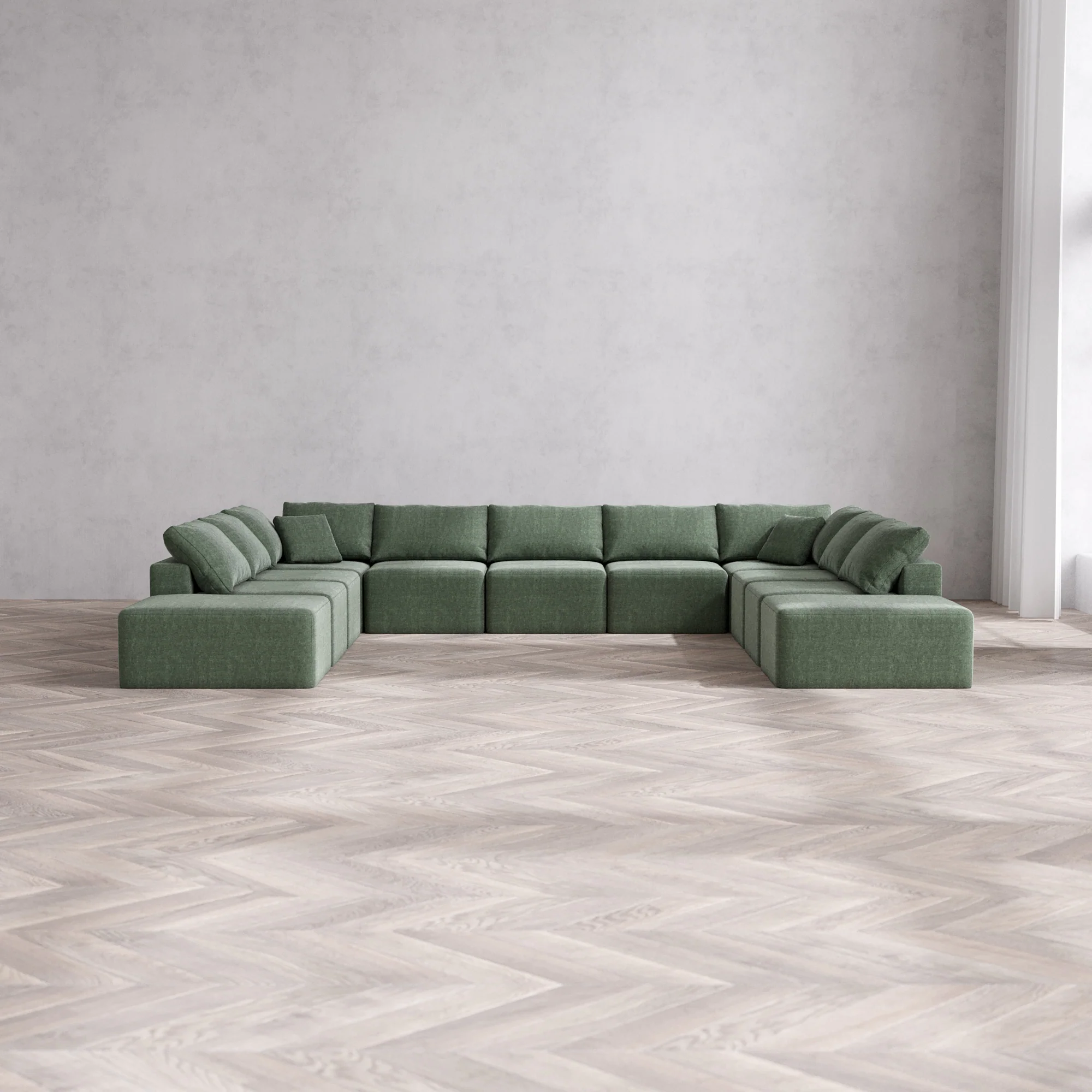 Slipcover Only - Modular Washable 11-Seater Open-Ends U Sectional Cloud Sofa in Sage