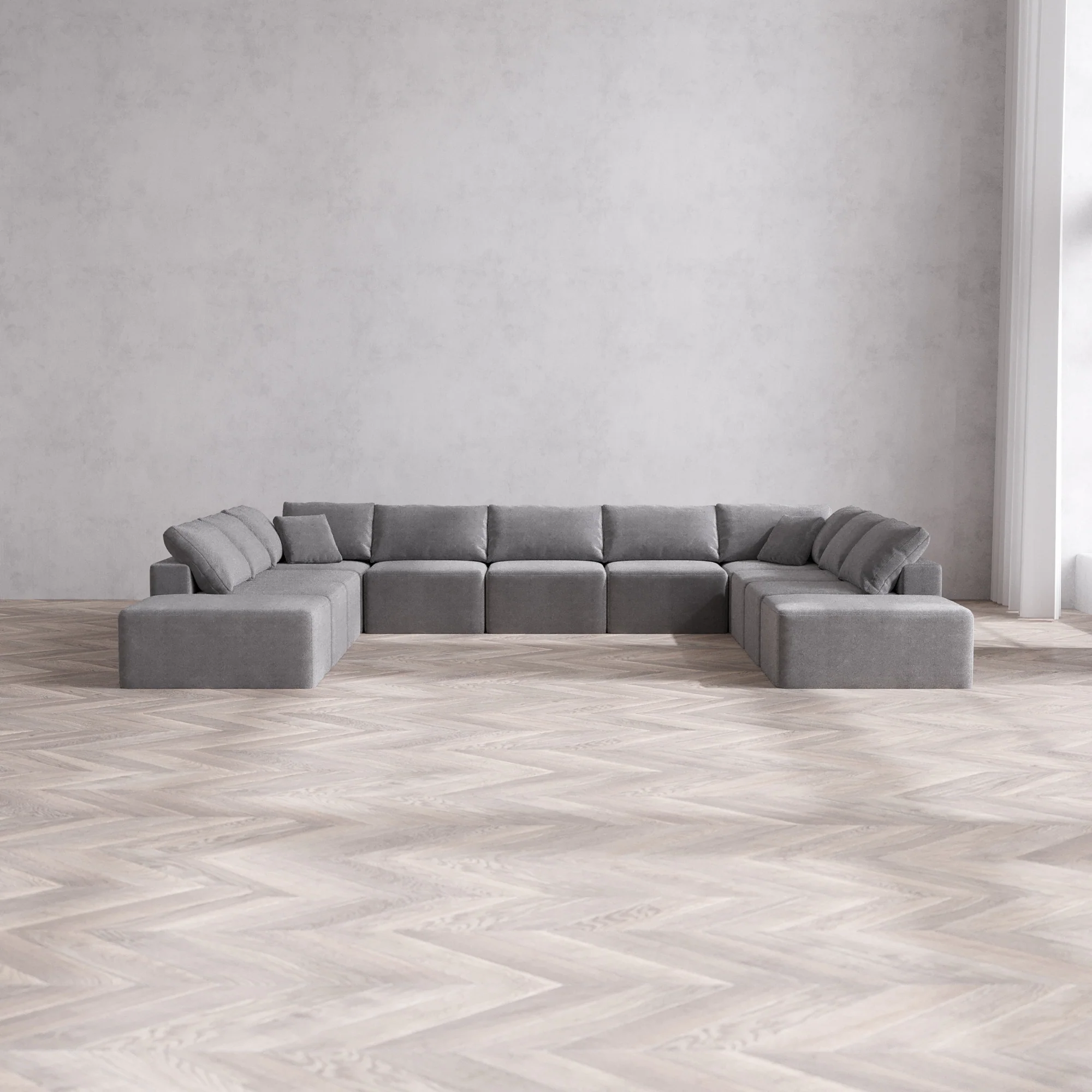 Slipcover Only - Modular Washable 11-Seater Open-Ends U Sectional Cloud Sofa in Slate