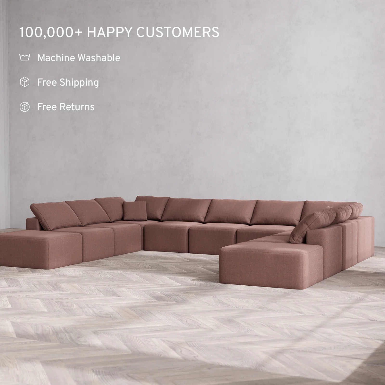 Slipcover Only - Modular Washable 11-Seater Open-Ends U Sectional Cloud Sofa in Sumac - Image 2